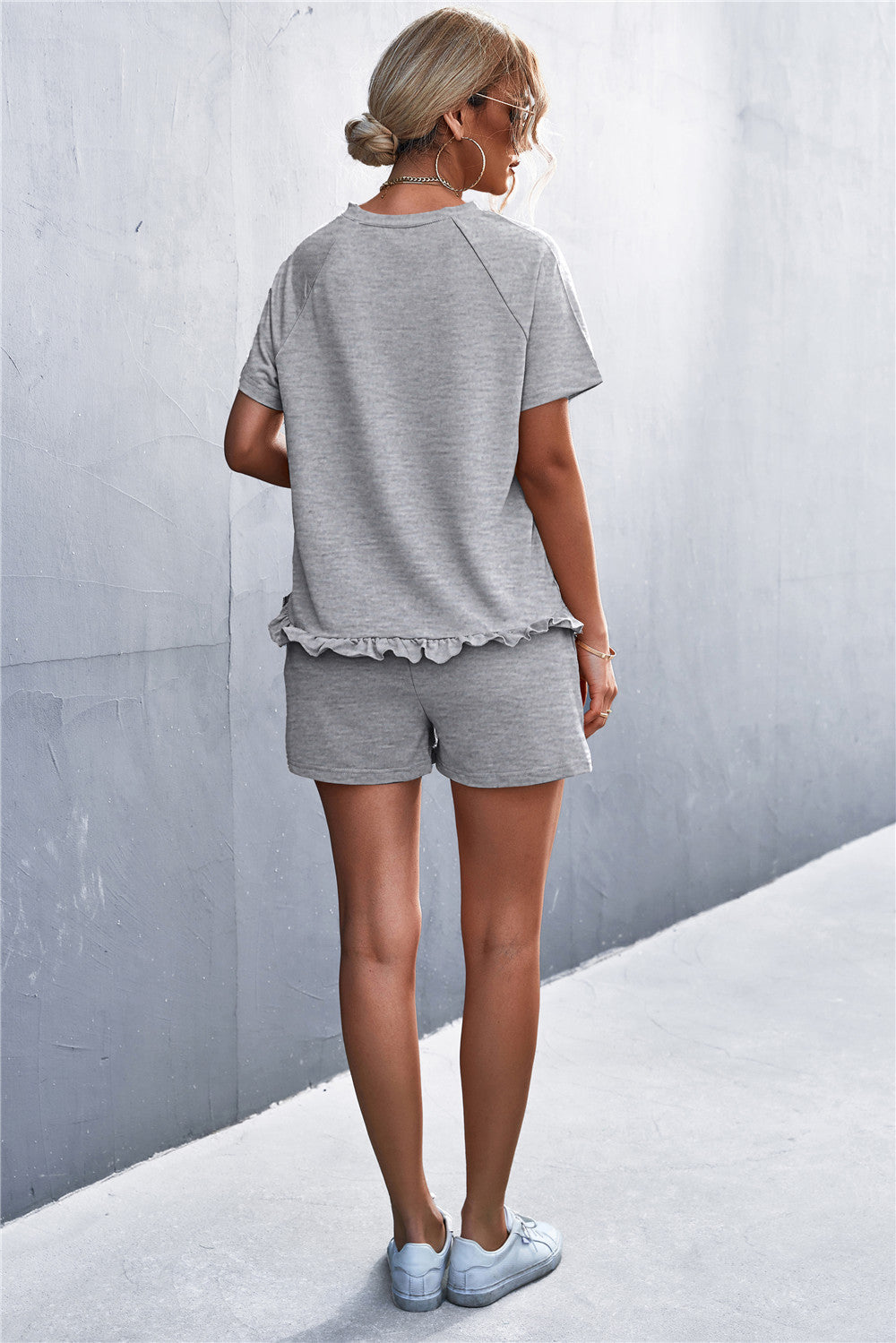Ruffle Hem Top and Shorts Set with Pockets