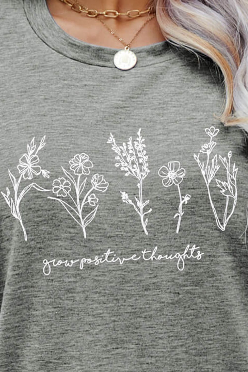 GROW POSITIVE THOUGHTS Round Neck Short Sleeve Tee