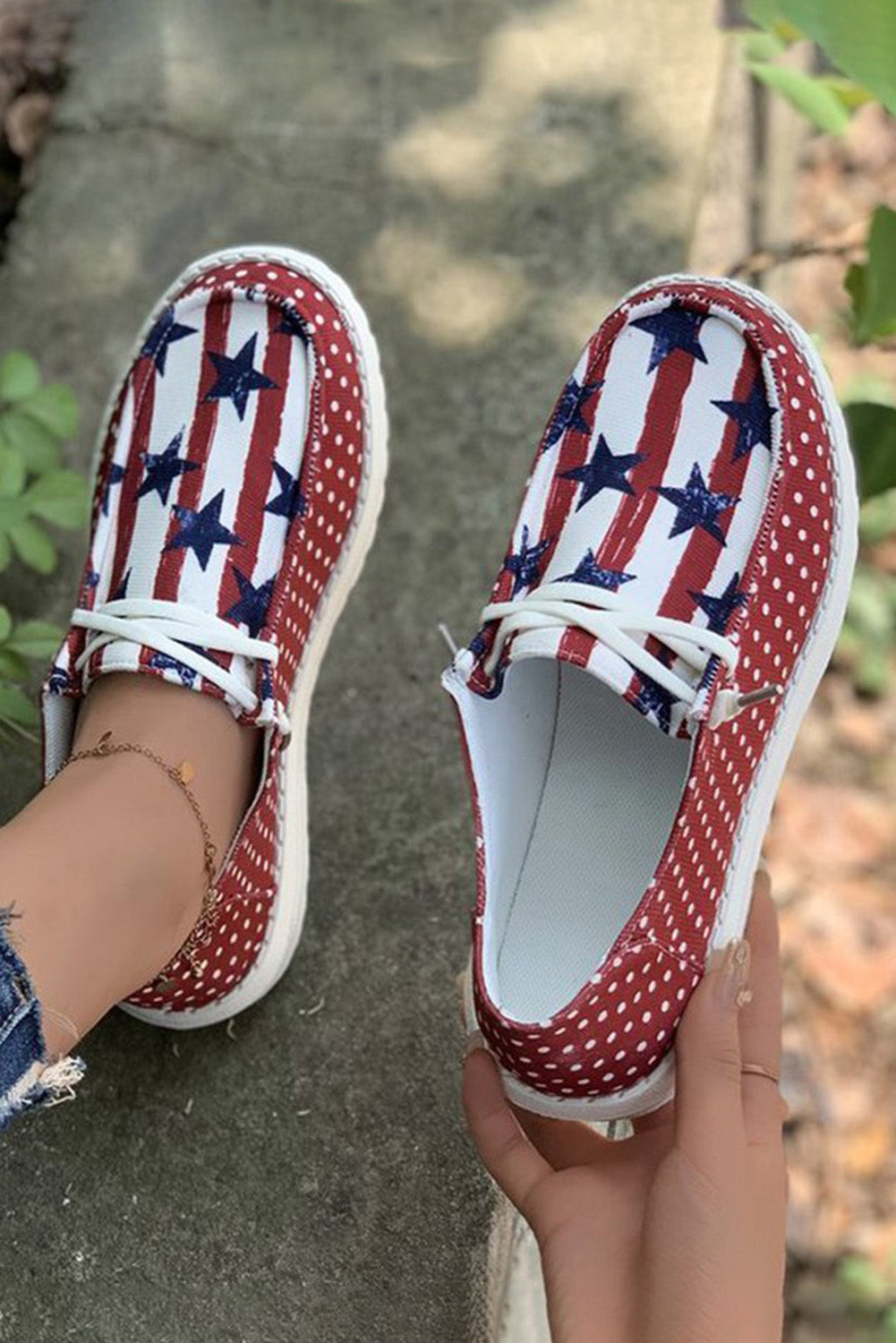 Multicolor American Flag Inspired Polka Dot Shoes
