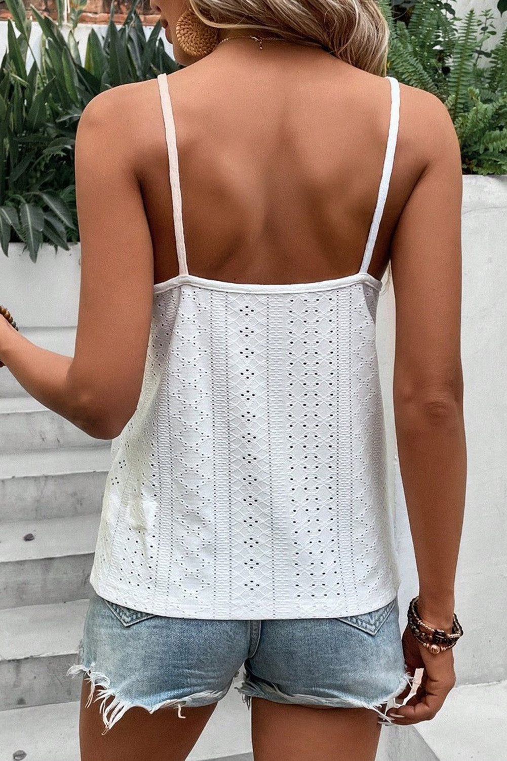 Lace Eyelet Spaghetti Strap Tank Top