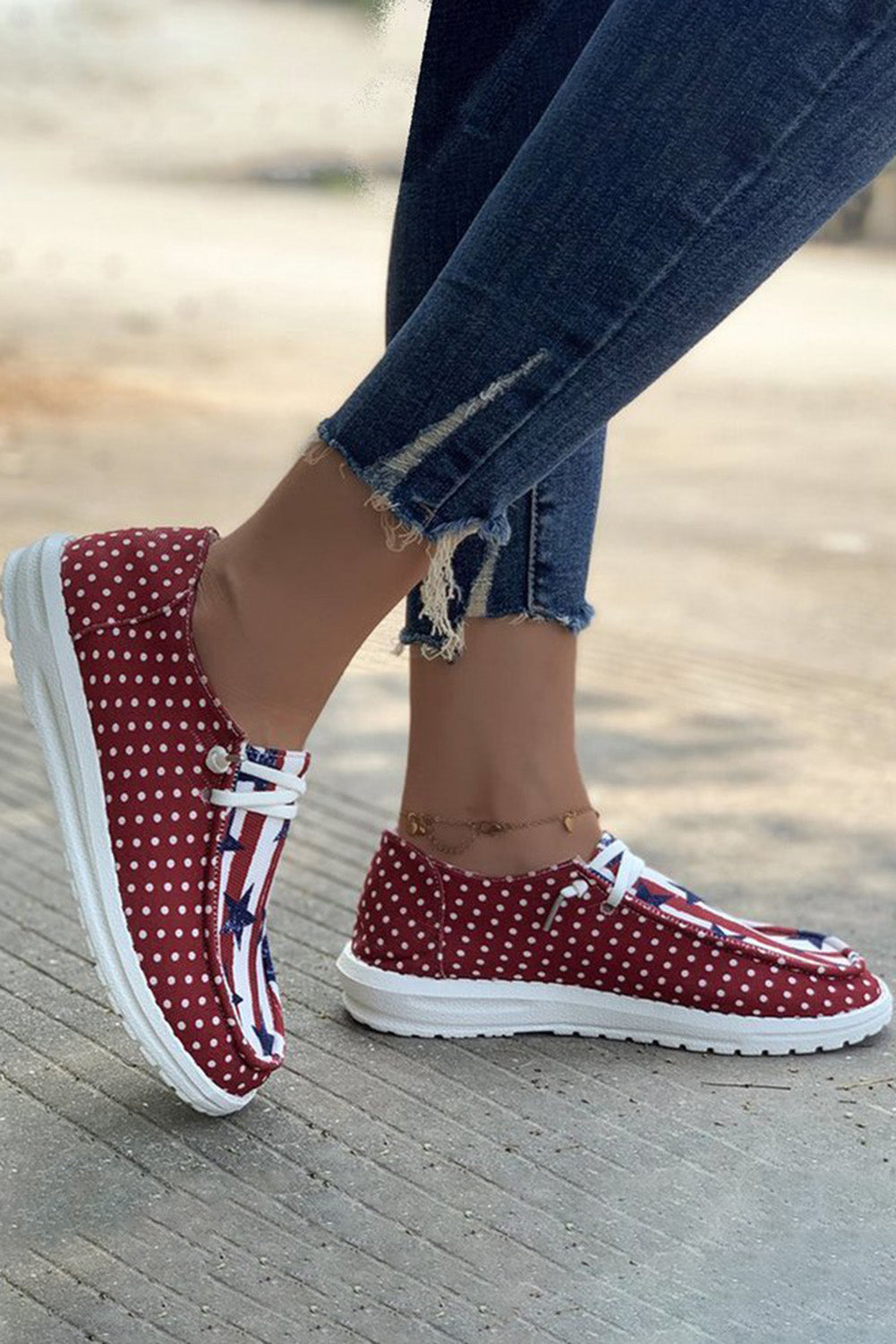 Multicolor American Flag Inspired Polka Dot Shoes