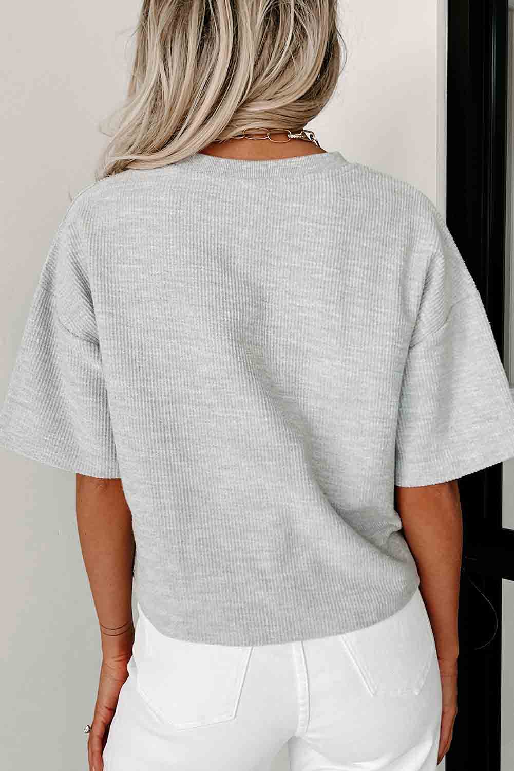 Corded Drop Shoulder Short Sleeve Top