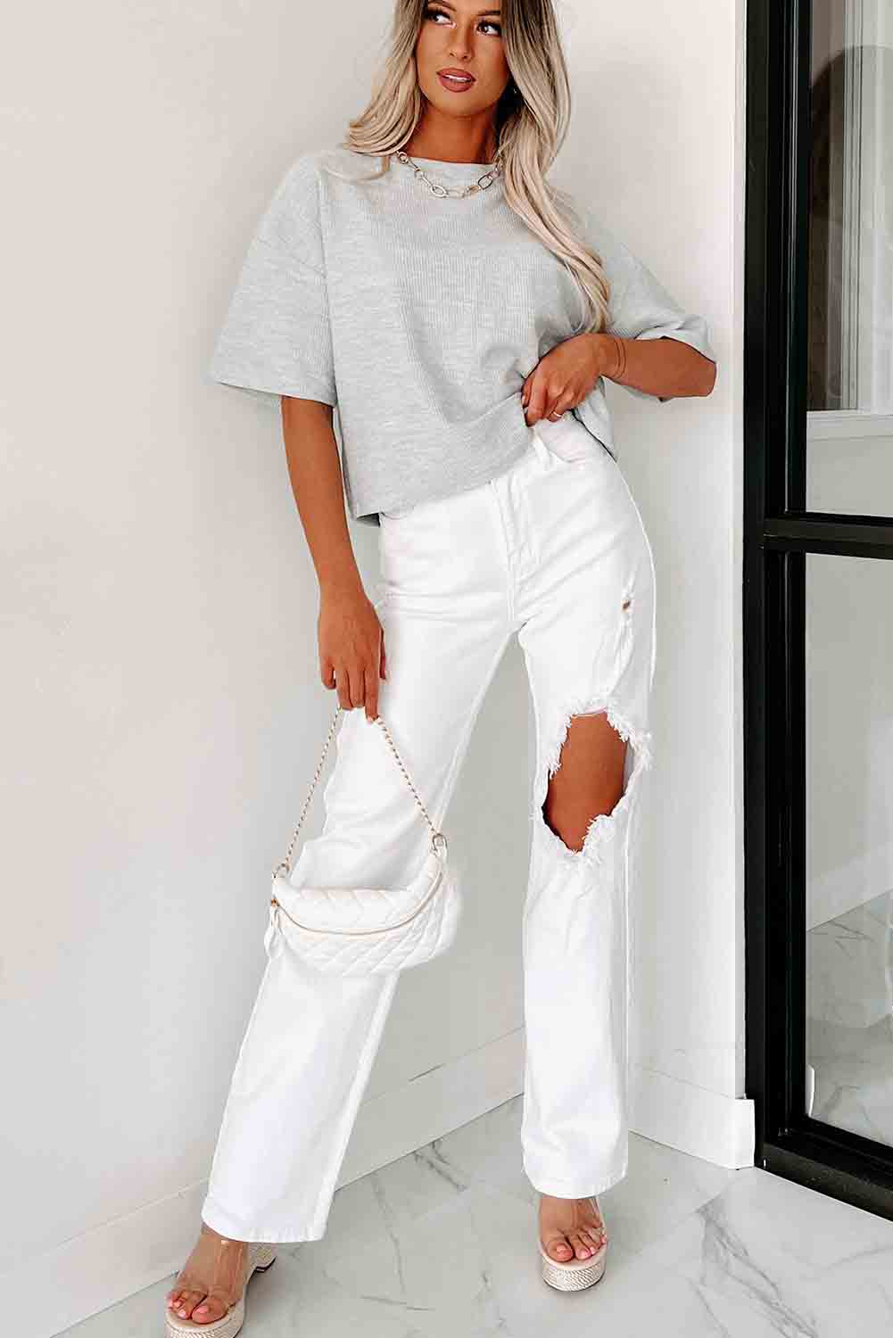 Corded Drop Shoulder Short Sleeve Top