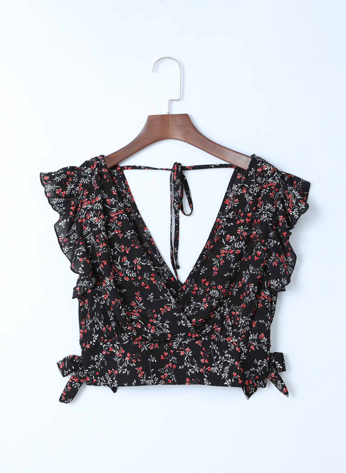 Ditsy Floral Print Ruffled Crop Top & Flounce Hem Maxi Skirt Set