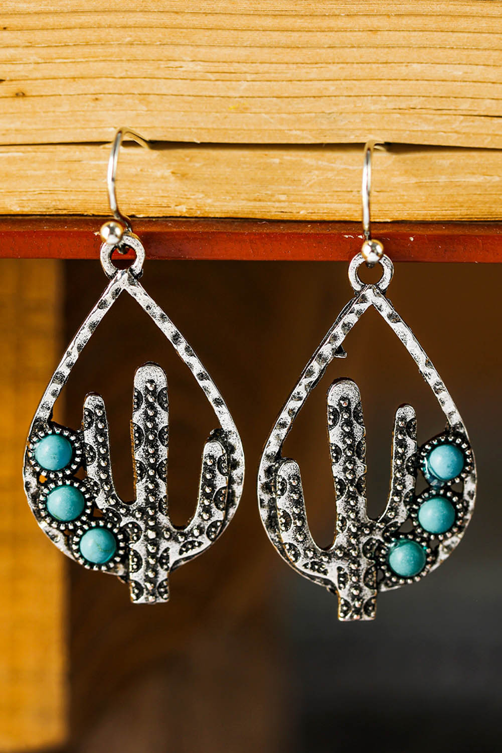 Western Cactus Turquoise Tear Drop Earrings