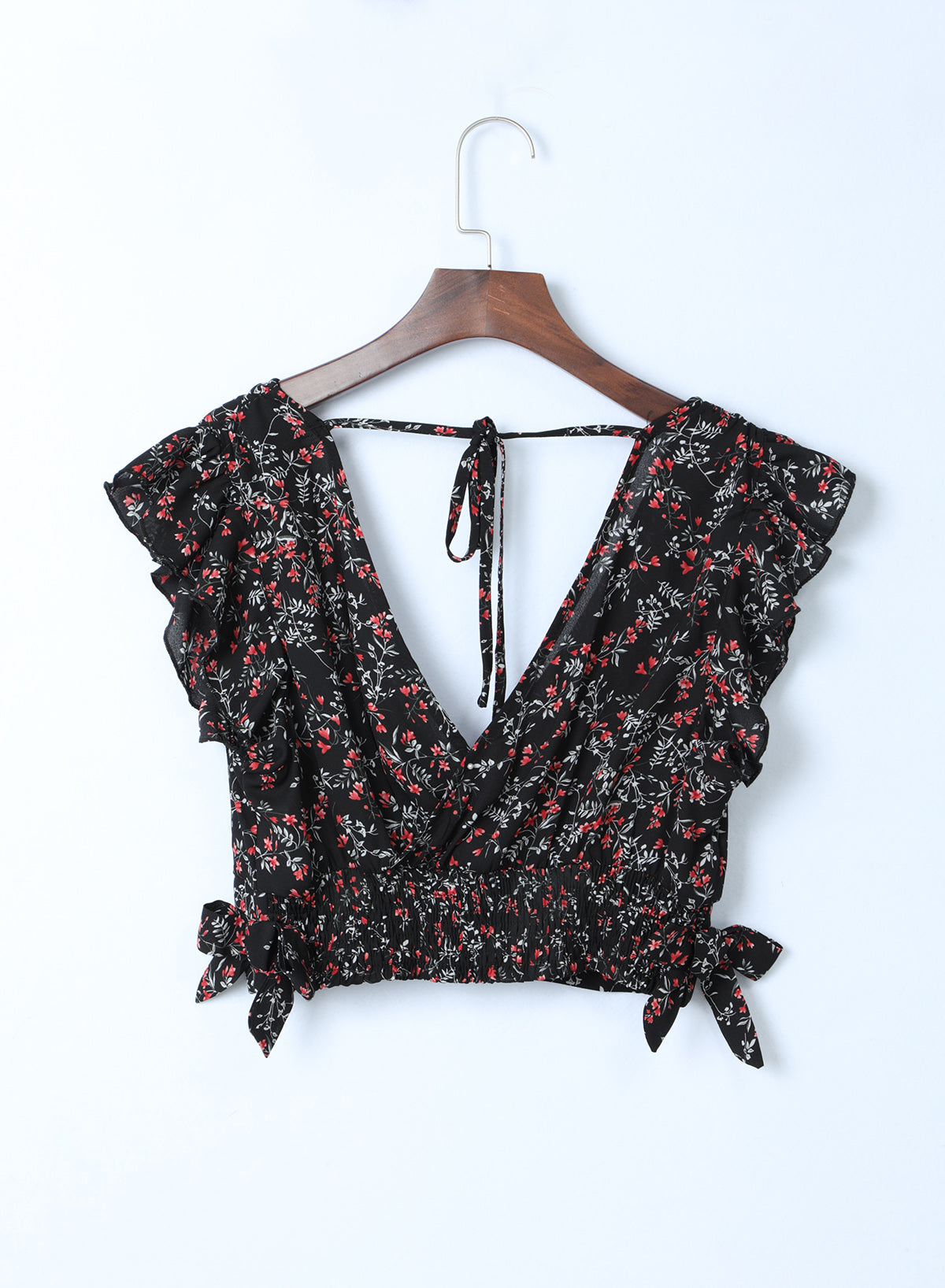 Ditsy Floral Print Ruffled Crop Top & Flounce Hem Maxi Skirt Set