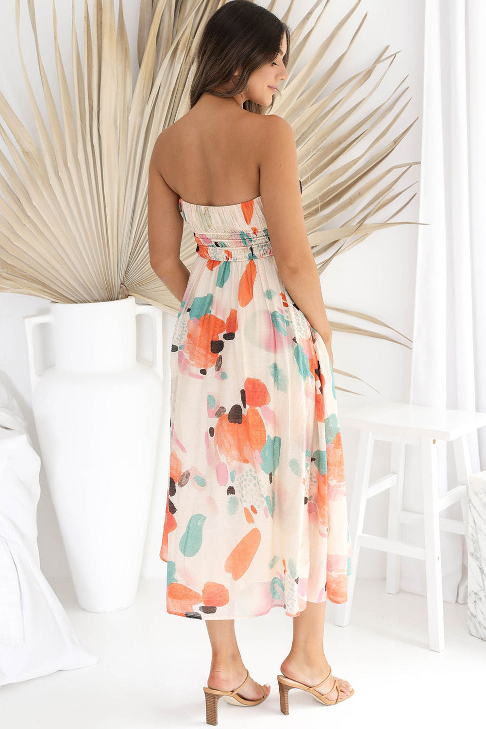 Strapless  Abstract Print Split Long Dress