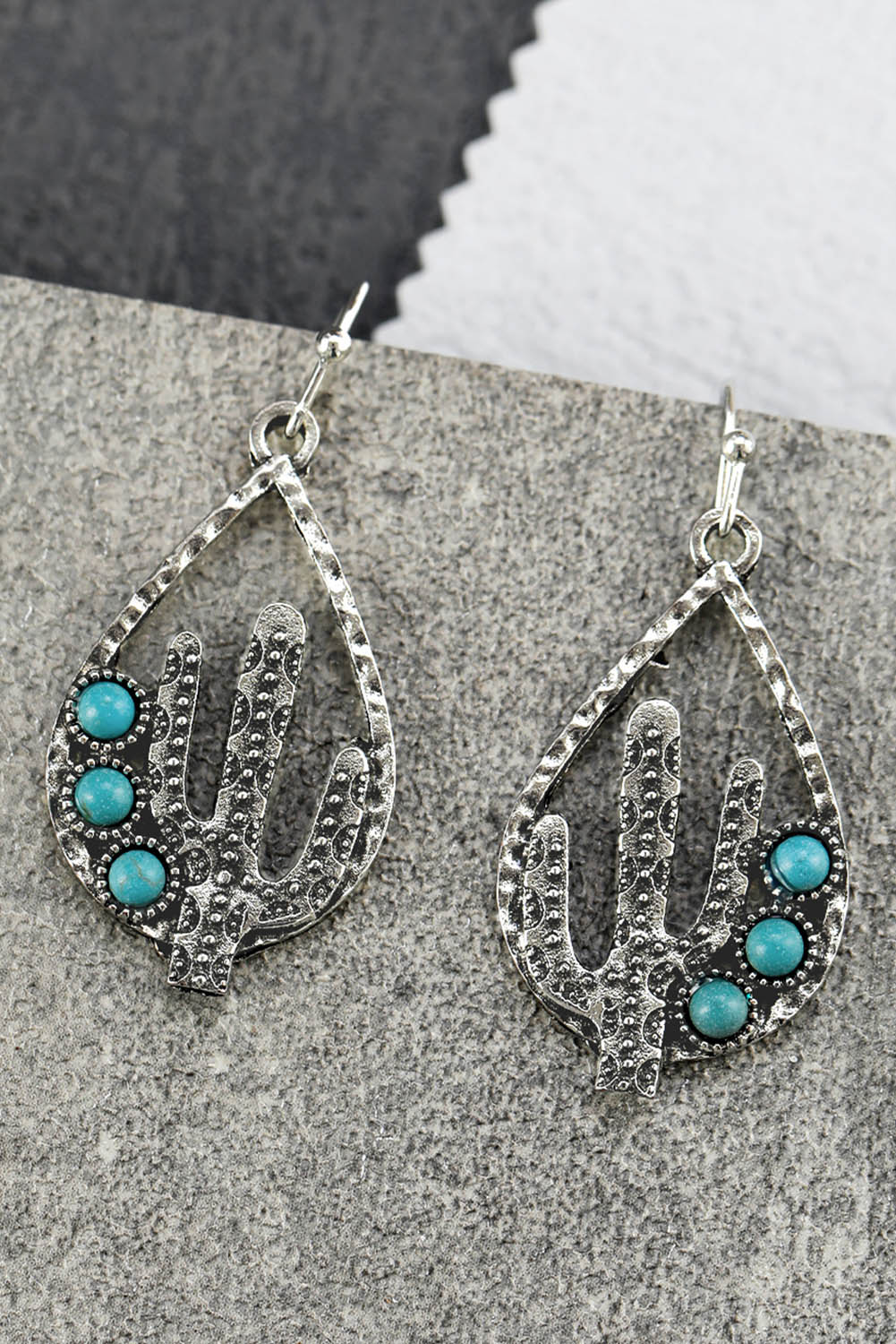 Western Cactus Turquoise Tear Drop Earrings