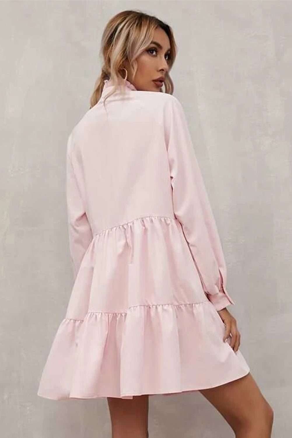 Frilled Collar Long Sleeve Ruffle Dress