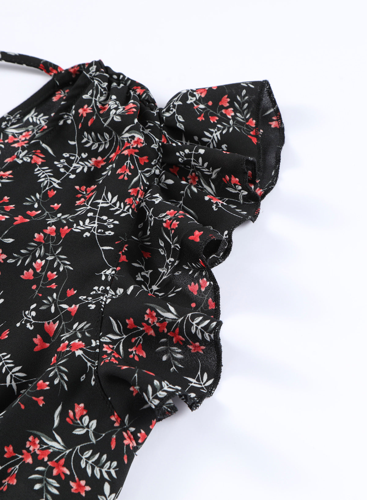 Ditsy Floral Print Ruffled Crop Top & Flounce Hem Maxi Skirt Set