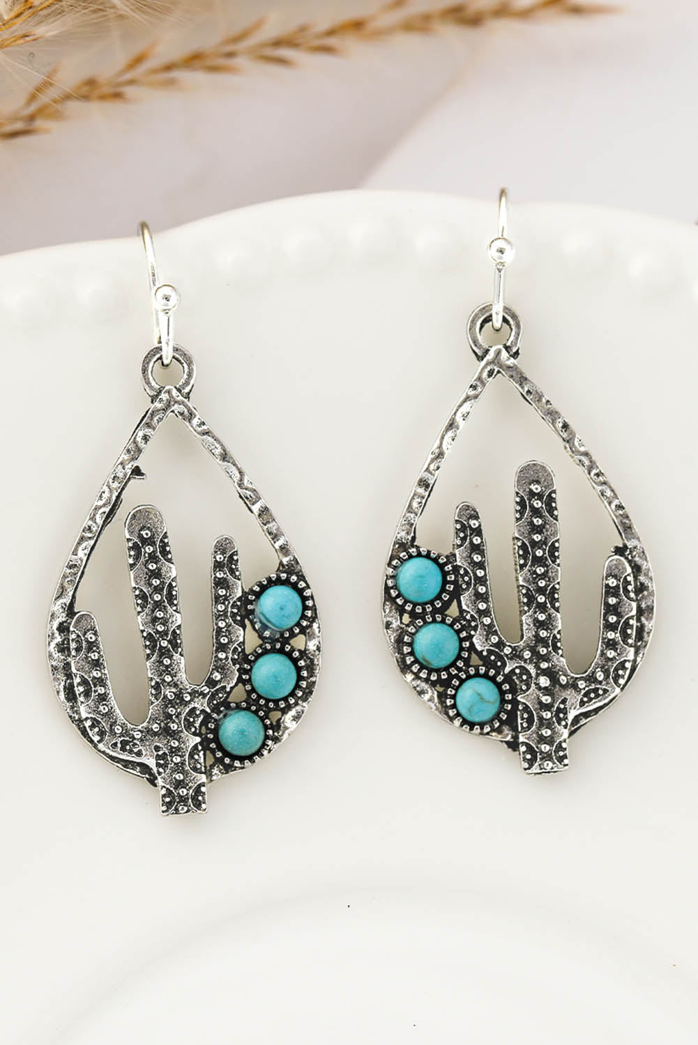 Western Cactus Turquoise Tear Drop Earrings