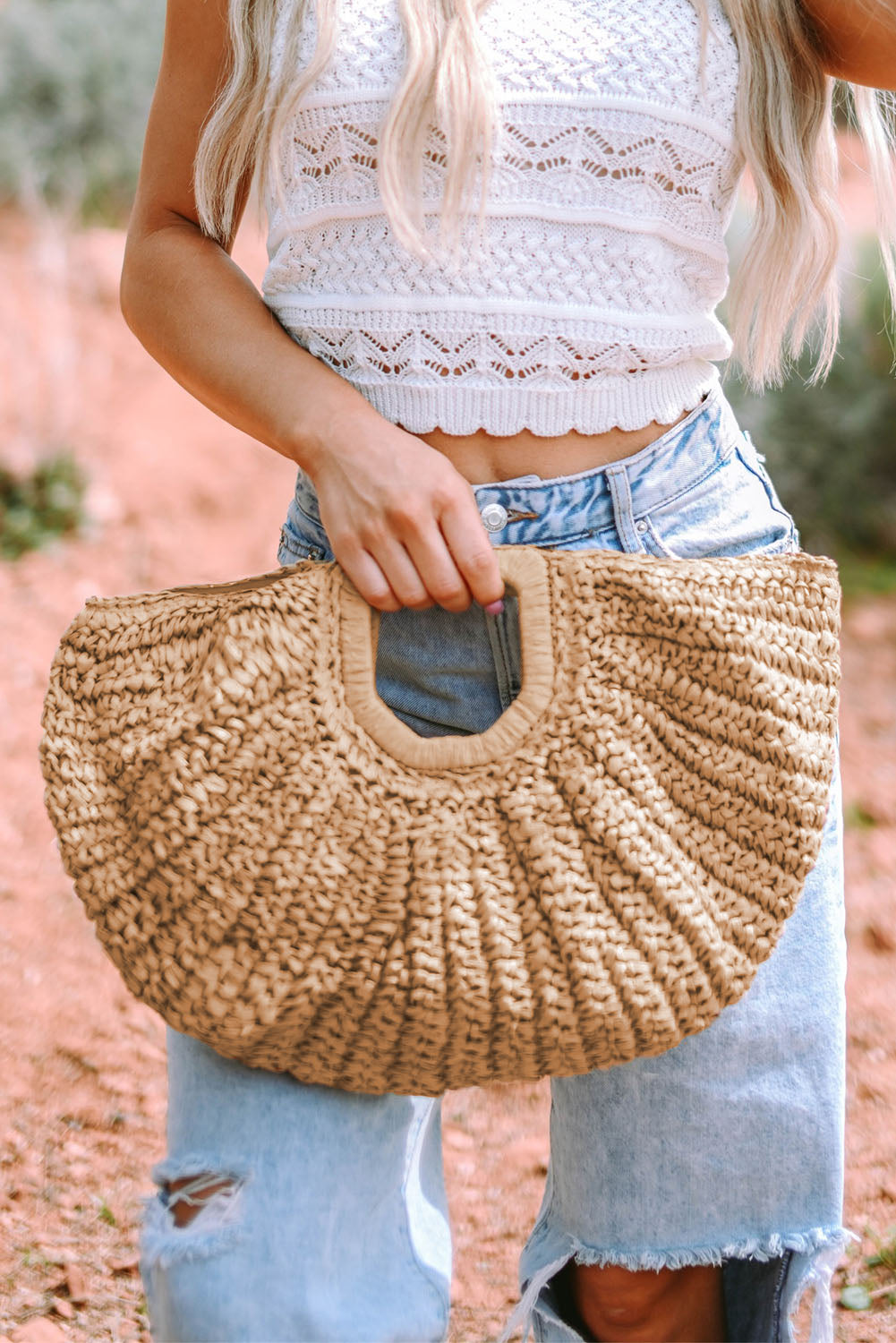 Semi-circle Braided Straw Bag