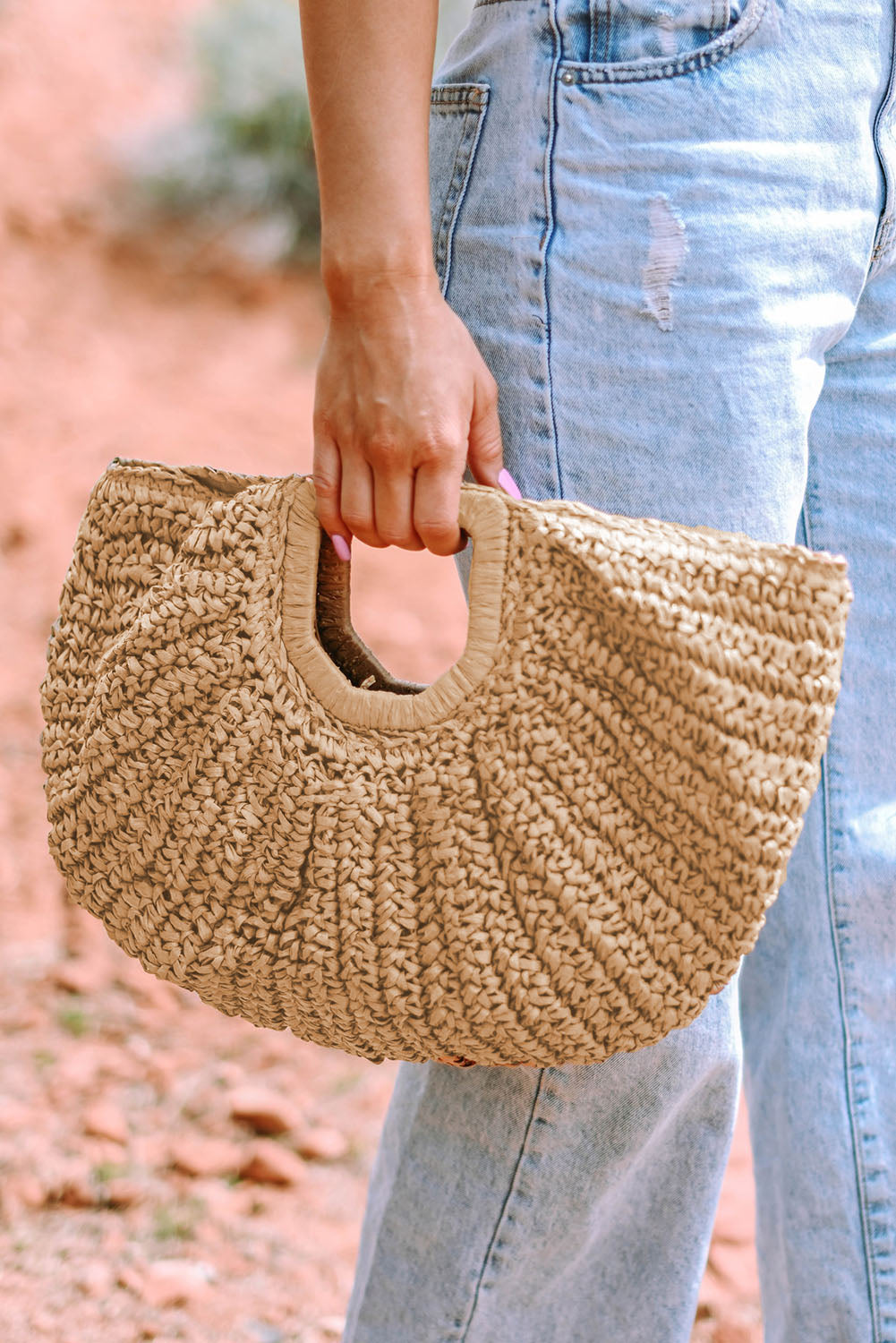 Semi-circle Braided Straw Bag