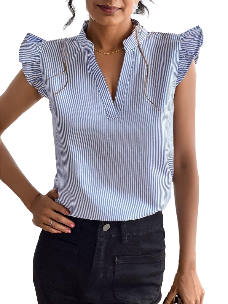 Striped Ruffle Sleeve Blouse