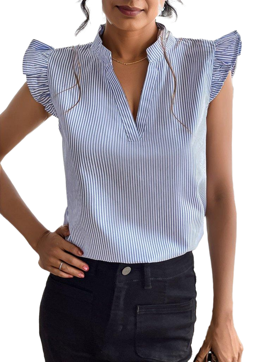 Striped Ruffle Sleeve Blouse