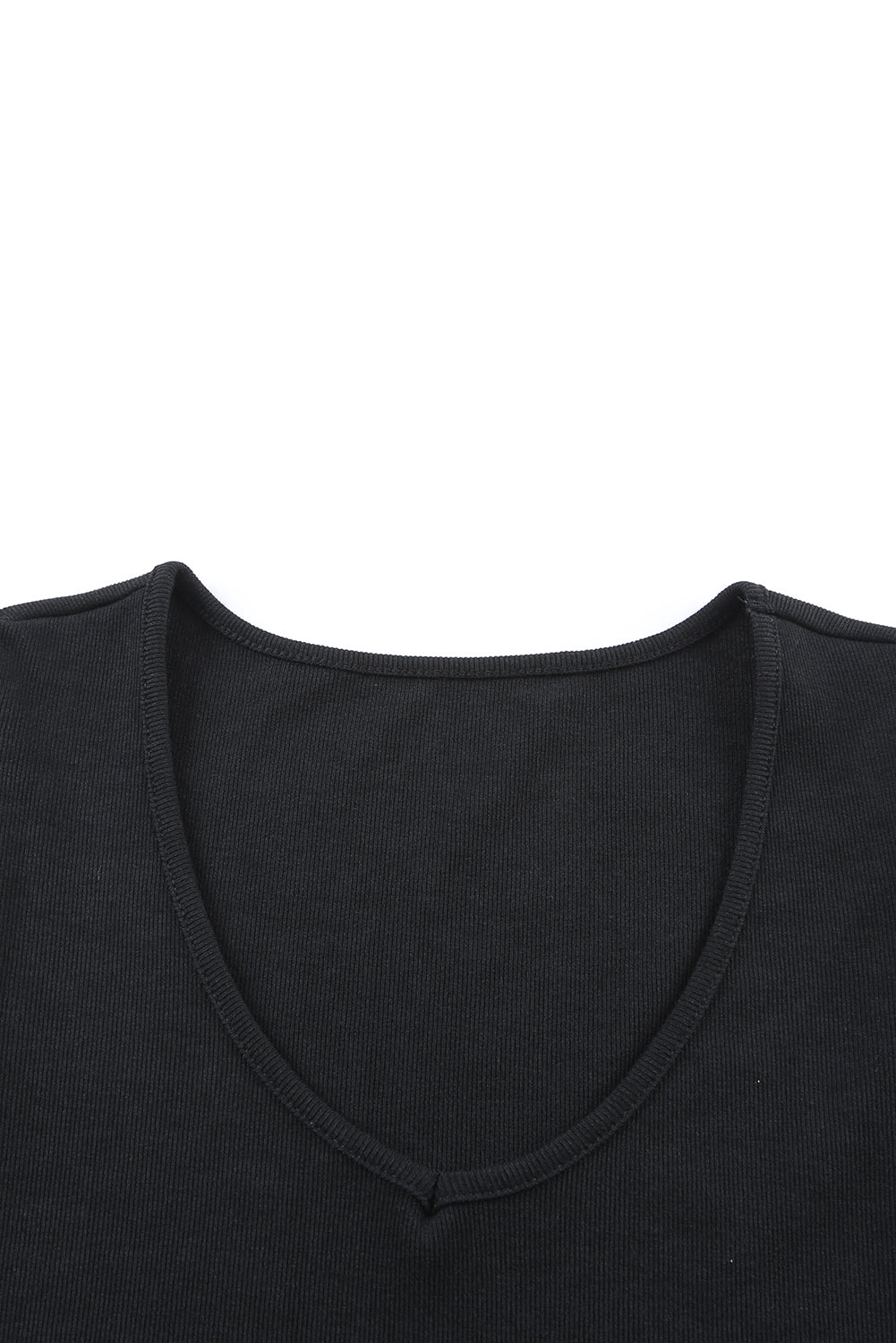 Black Rib Knitted Ruffle Shoulder U Neck Top