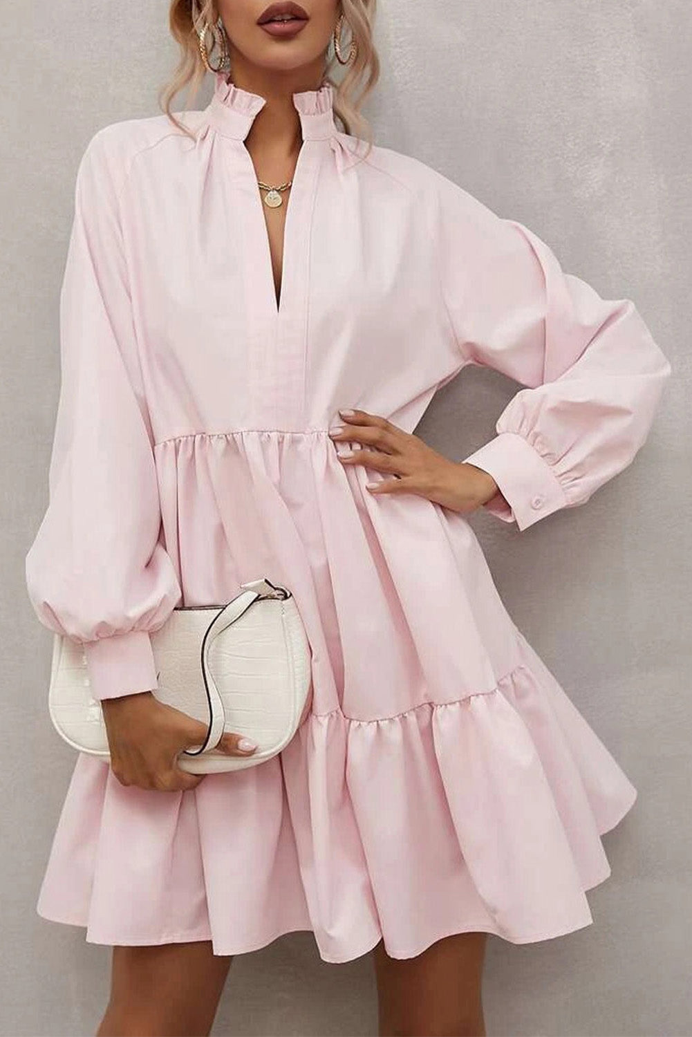 Frilled Collar Long Sleeve Ruffle Dress