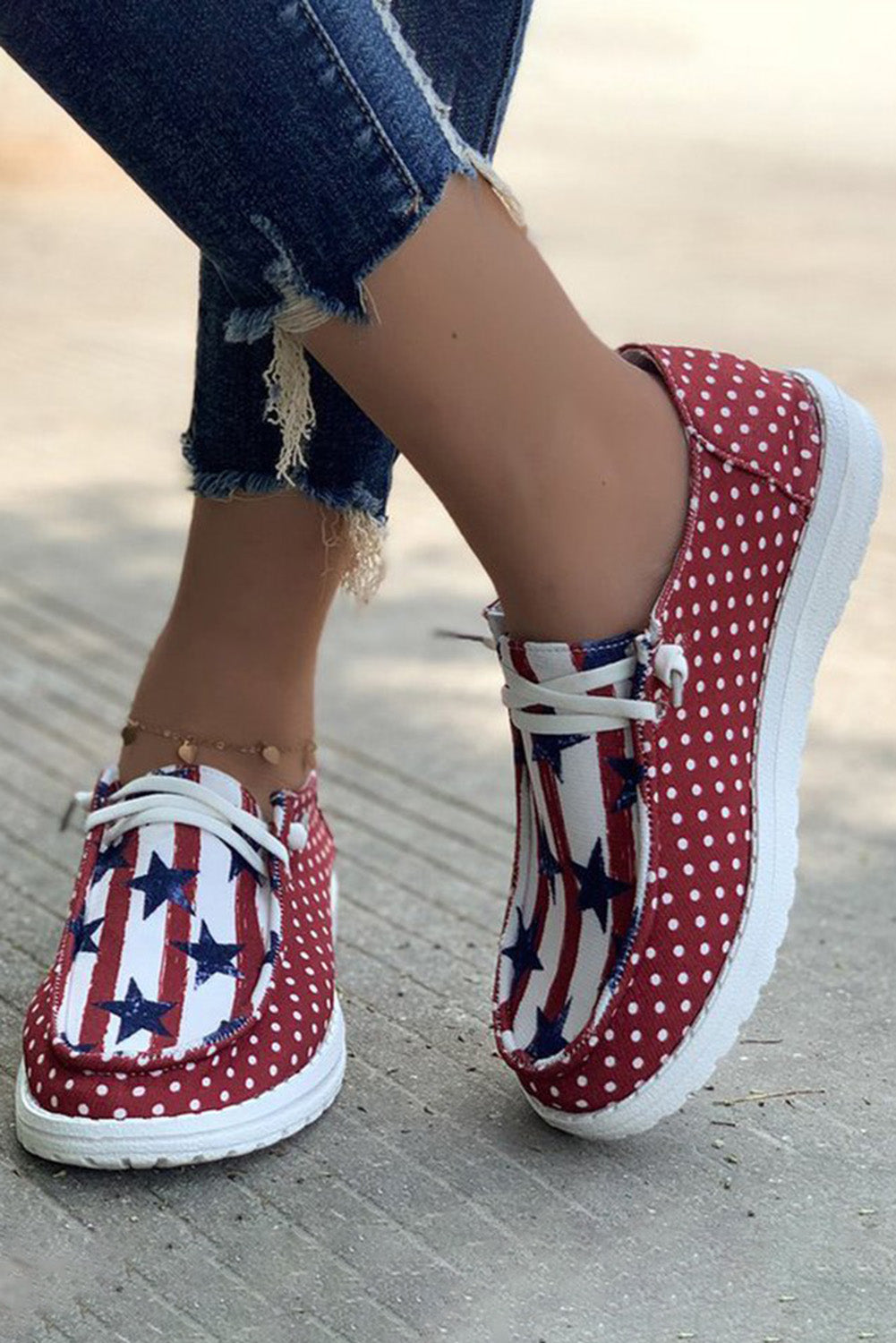 Multicolor American Flag Inspired Polka Dot Shoes