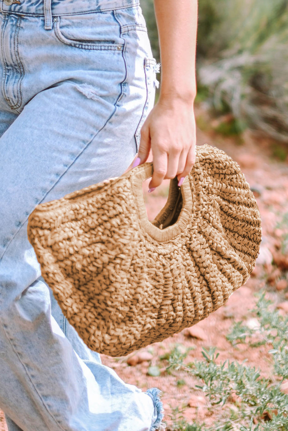 Semi-circle Braided Straw Bag