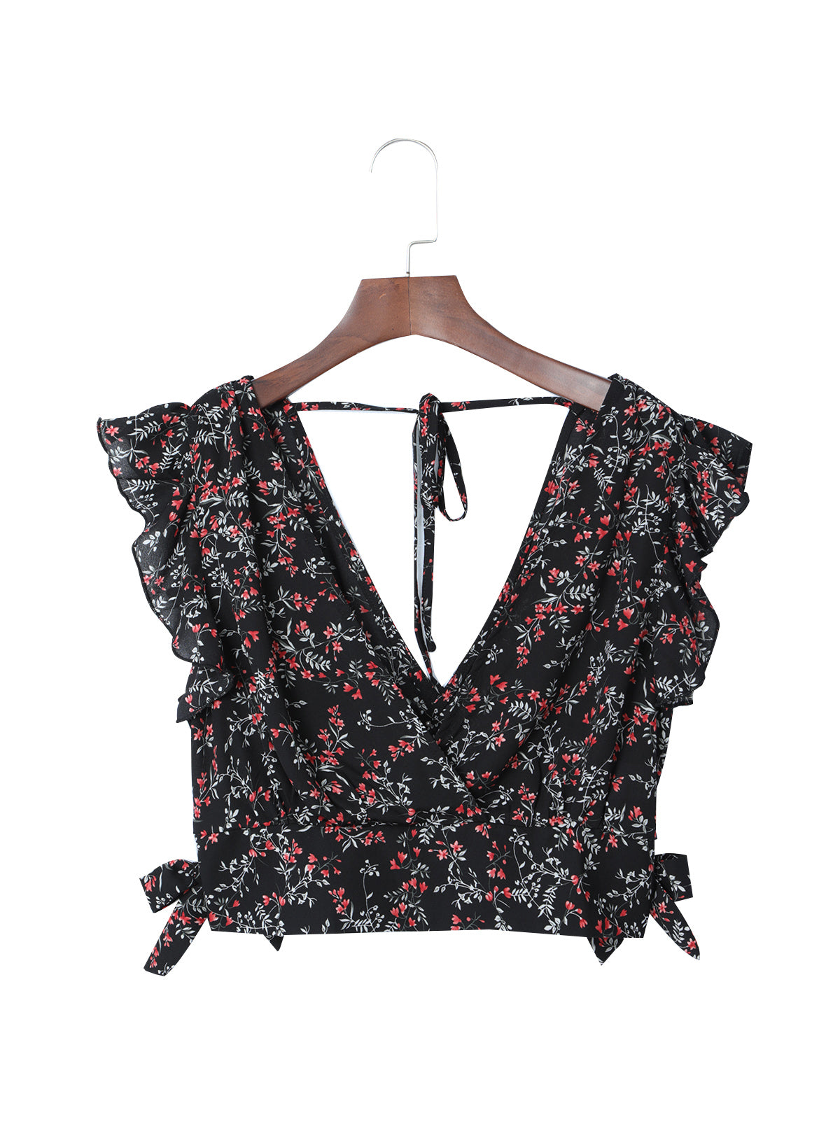 Ditsy Floral Print Ruffled Crop Top & Flounce Hem Maxi Skirt Set