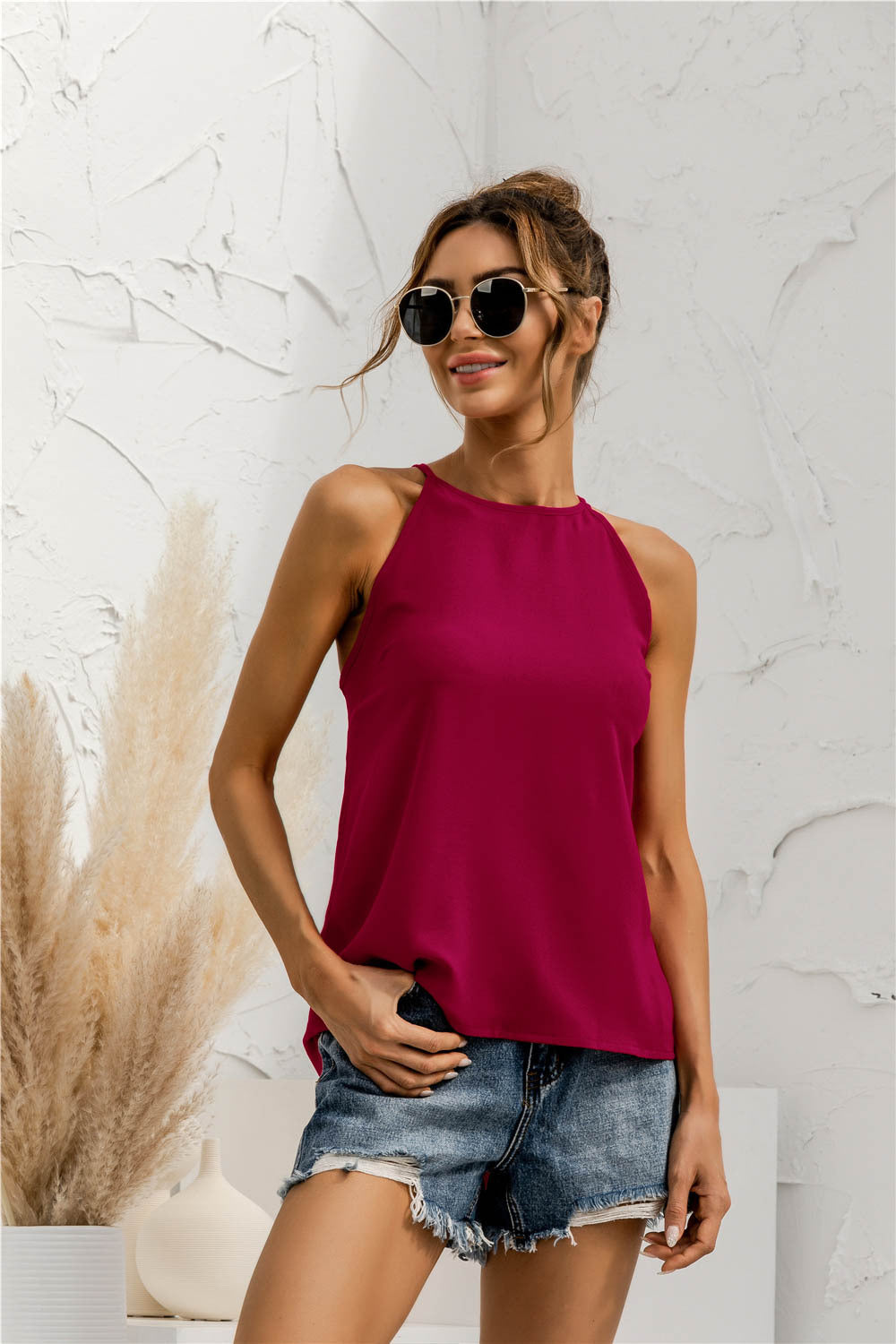 Grecian Neck Keyhole Sleeveless Top