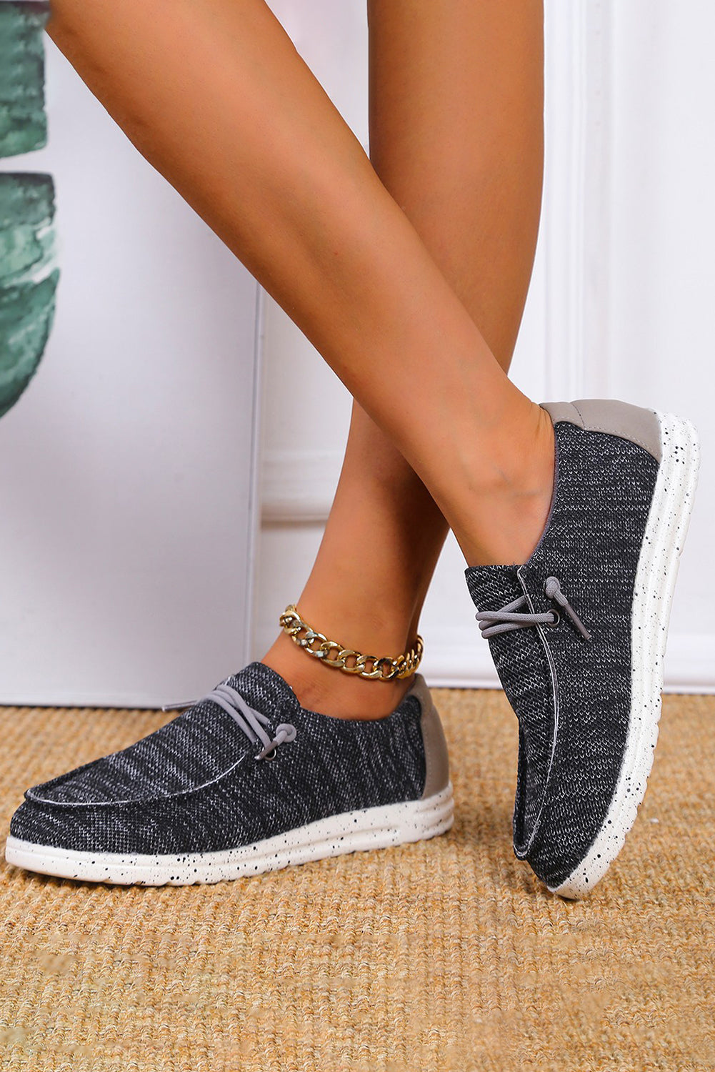 Lace Up Decor Slip On Casual Shoes