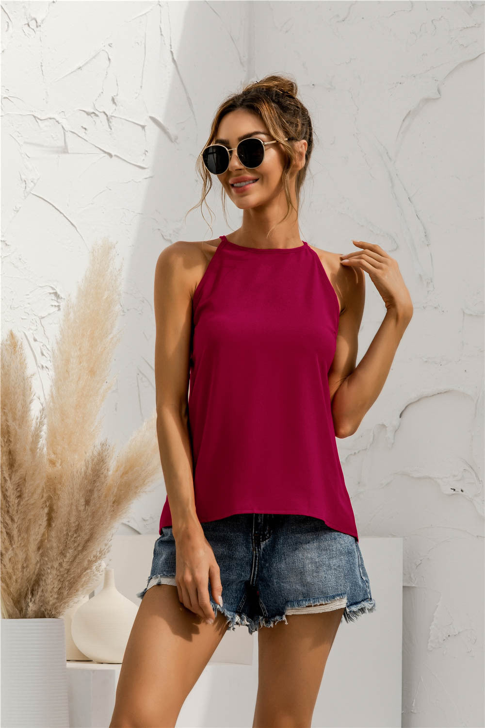 Grecian Neck Keyhole Sleeveless Top