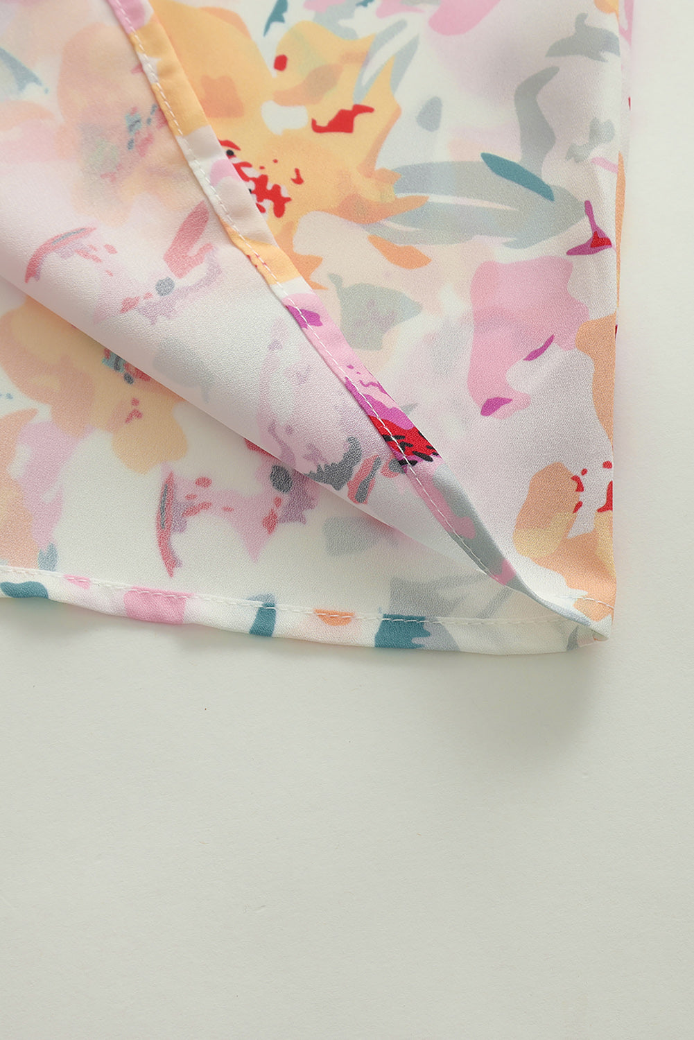 Pink Floral Print Bohemian Button Tie Front Blouse