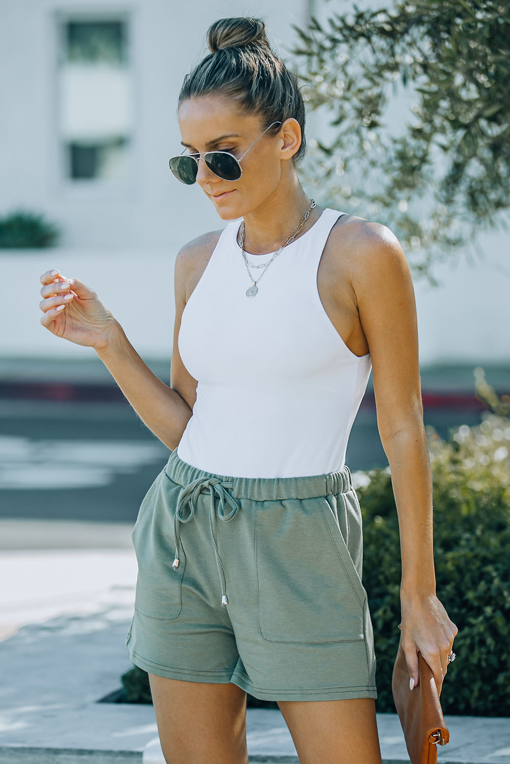 Drawstring Elastic Waist Pocketed Shorts