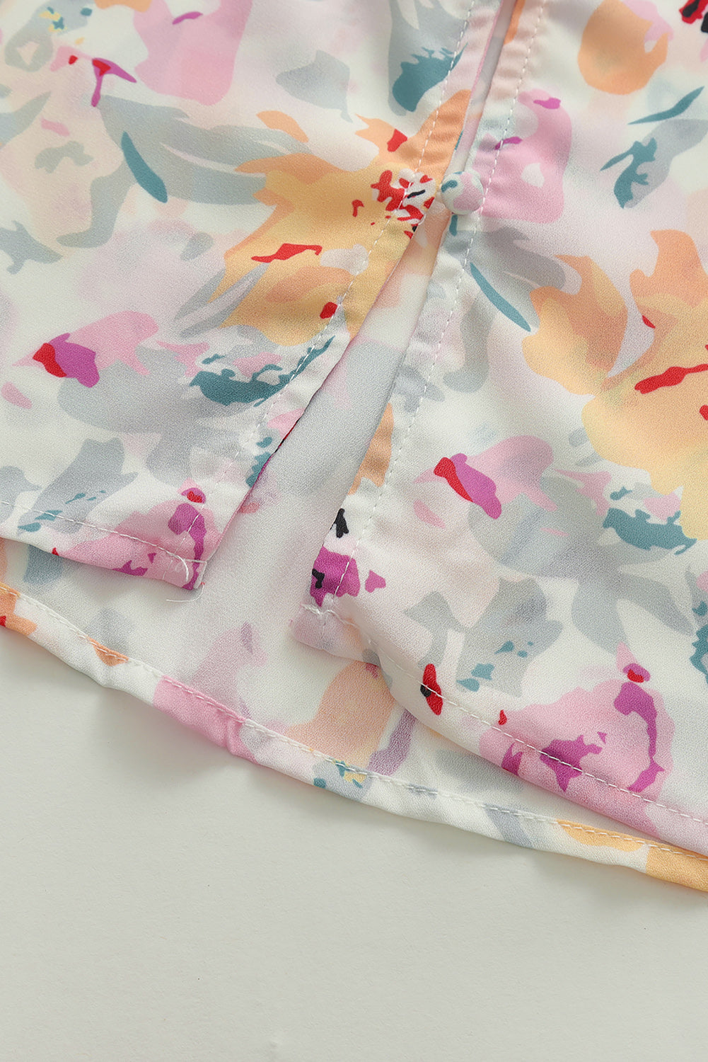 Pink Floral Print Bohemian Button Tie Front Blouse