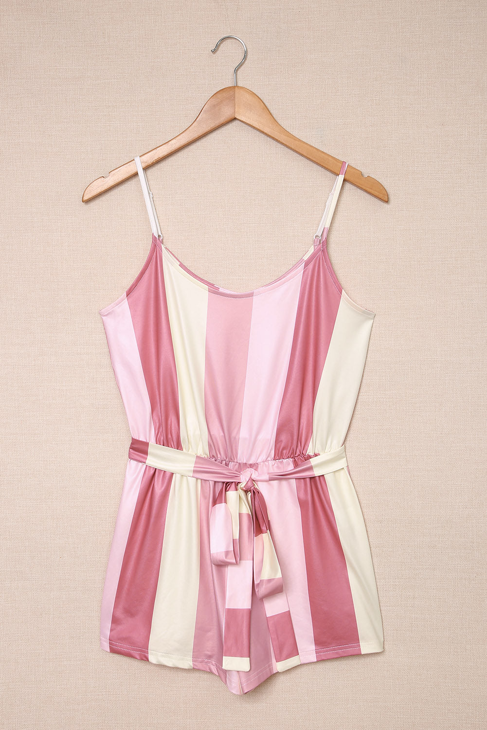 White Striped Lace-up Spaghetti Strap Romper