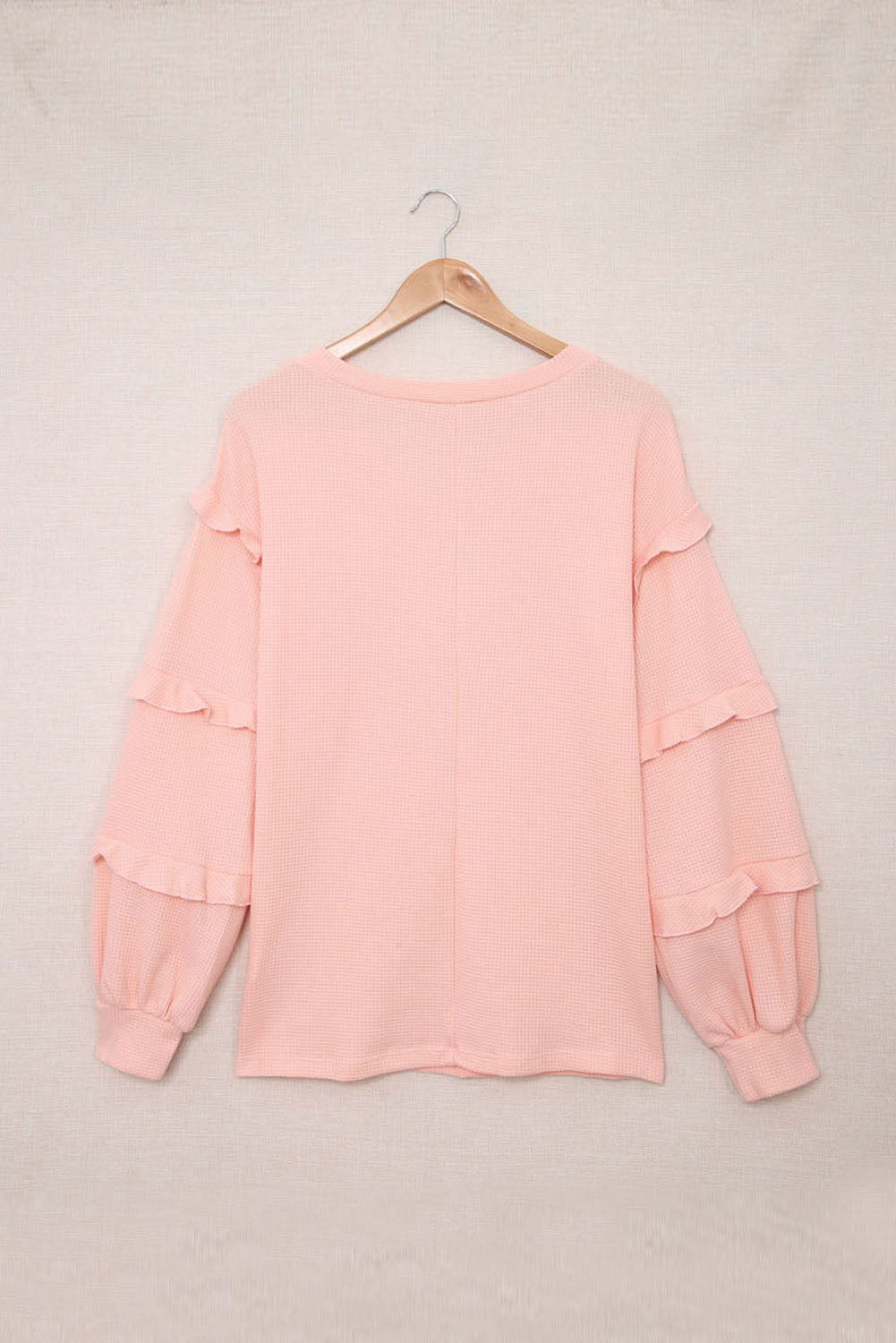 Grey V Neck Pullover Tiered Ruffle Long Sleeve Shirt