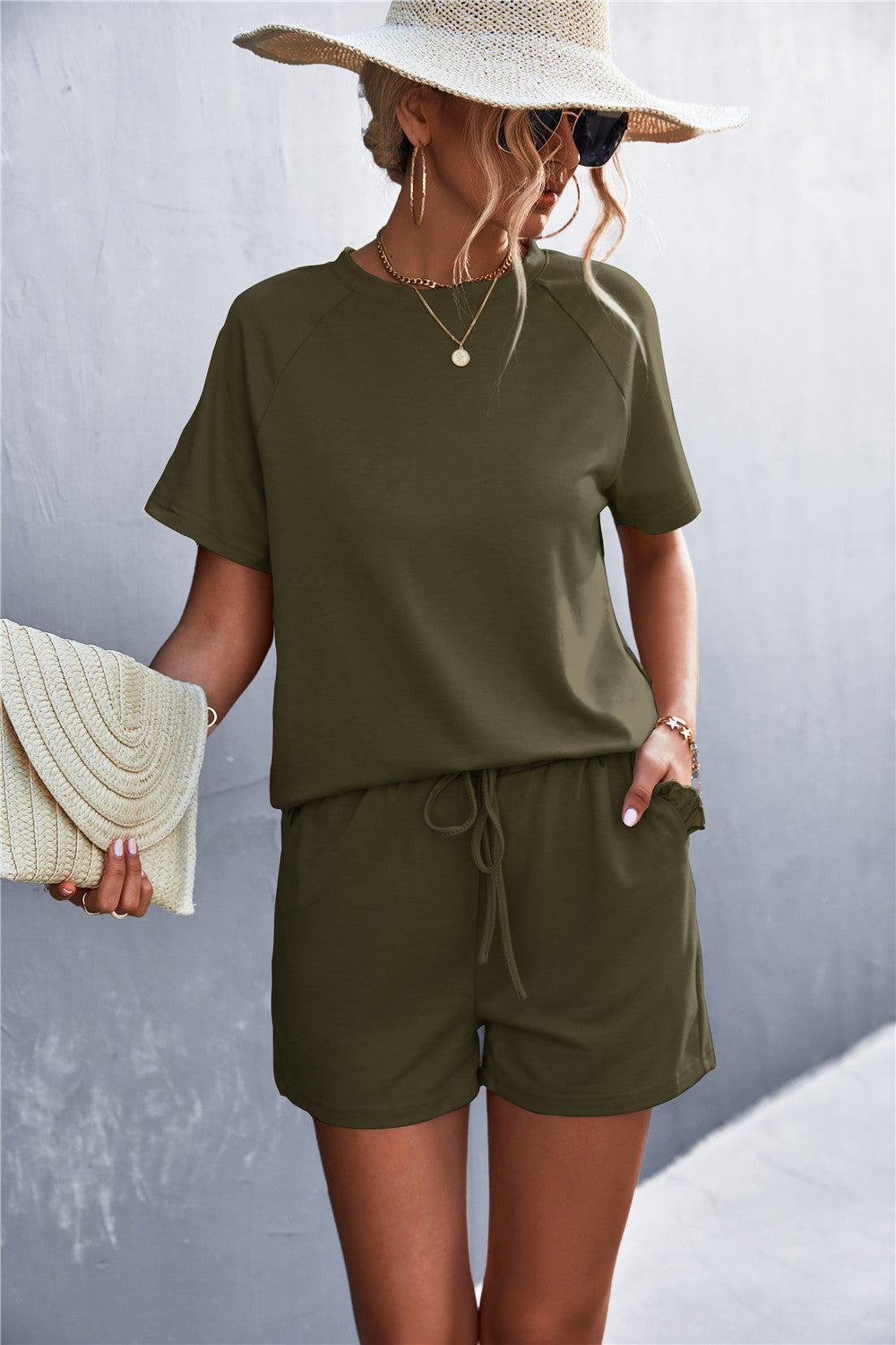 Ruffle Hem Top and Shorts Set with Pockets