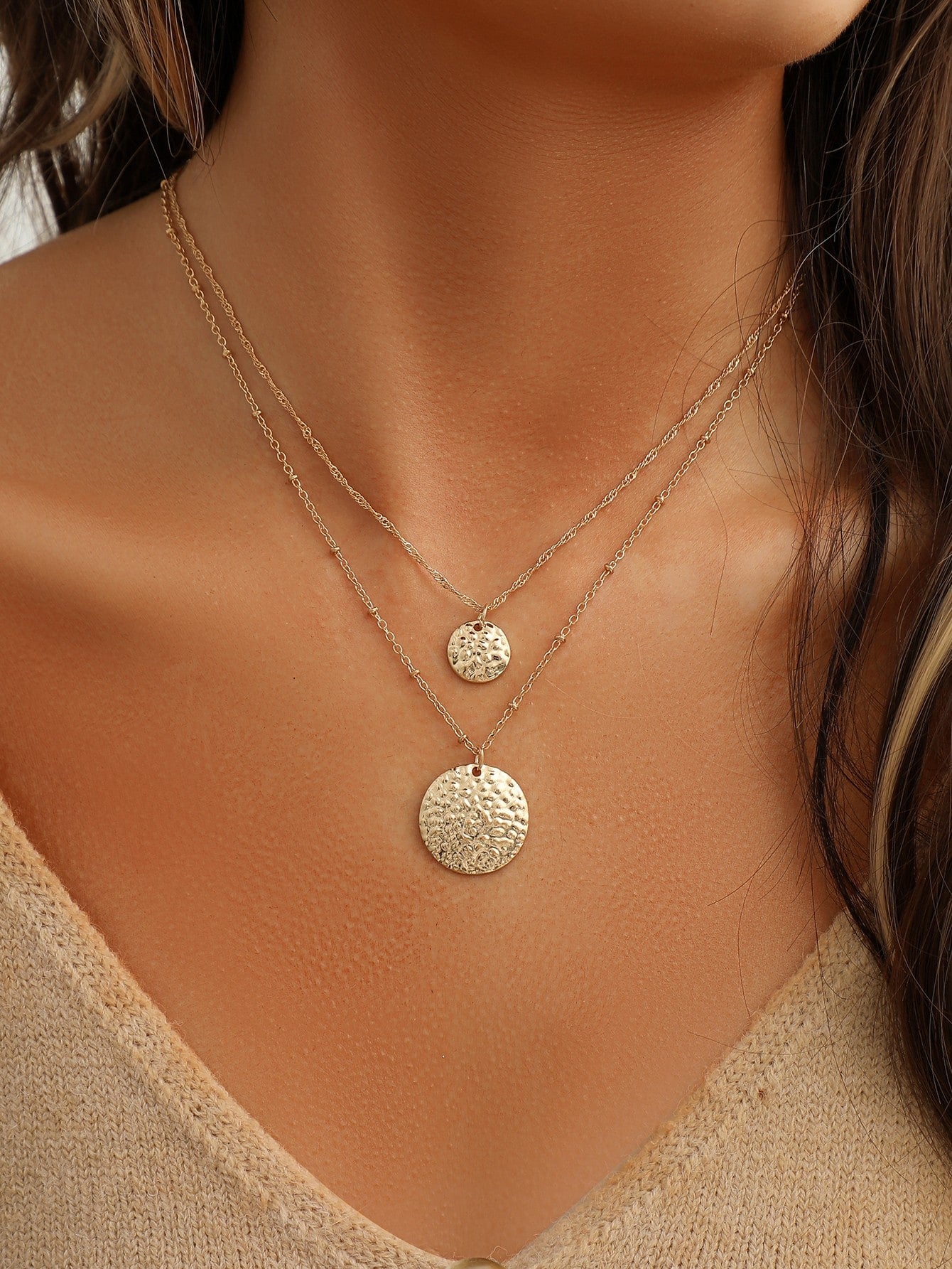Round Charm Layered Necklace