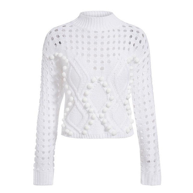 women's cut pom sweater