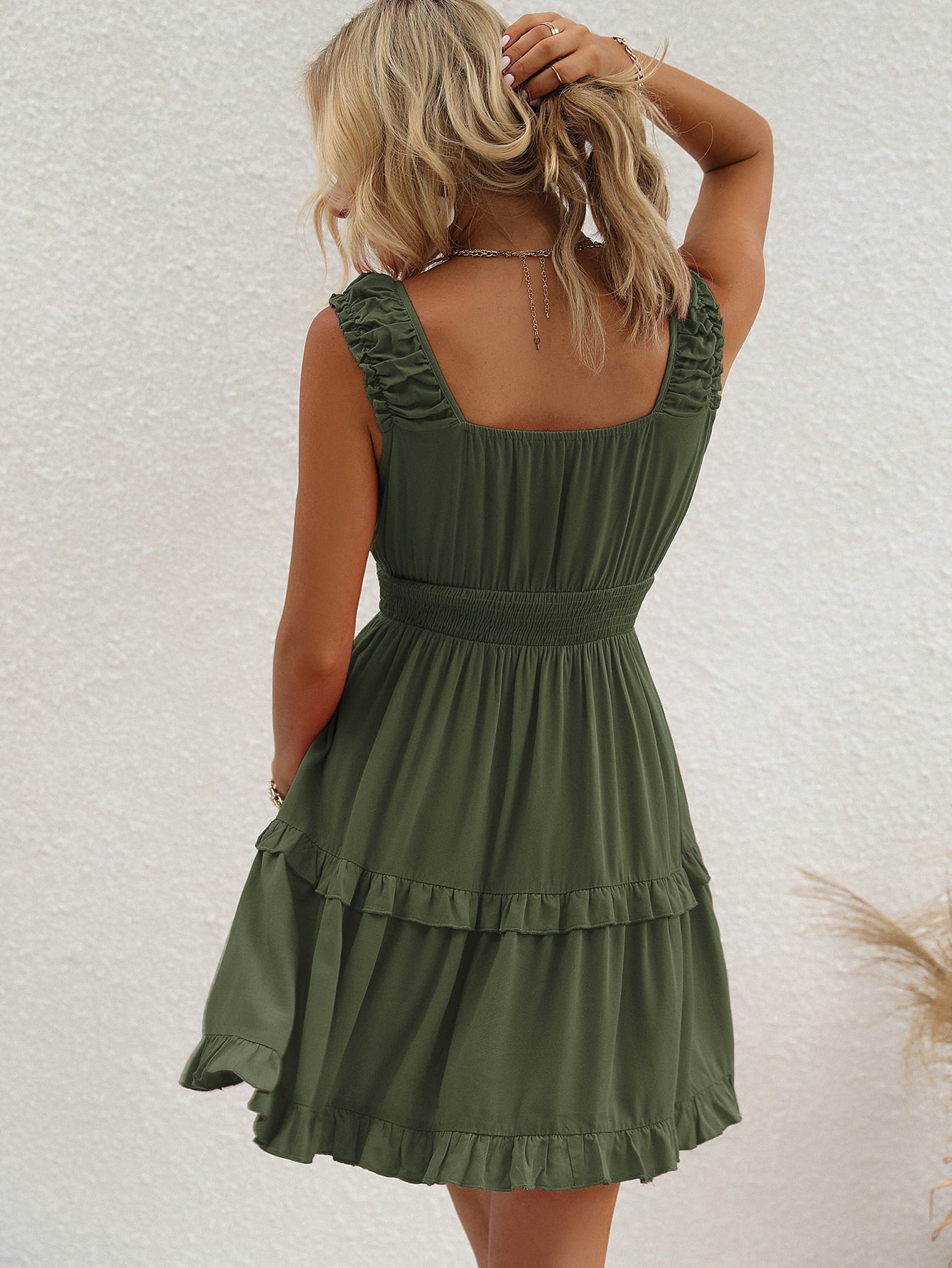 Shirred Layered Hem A line Dress