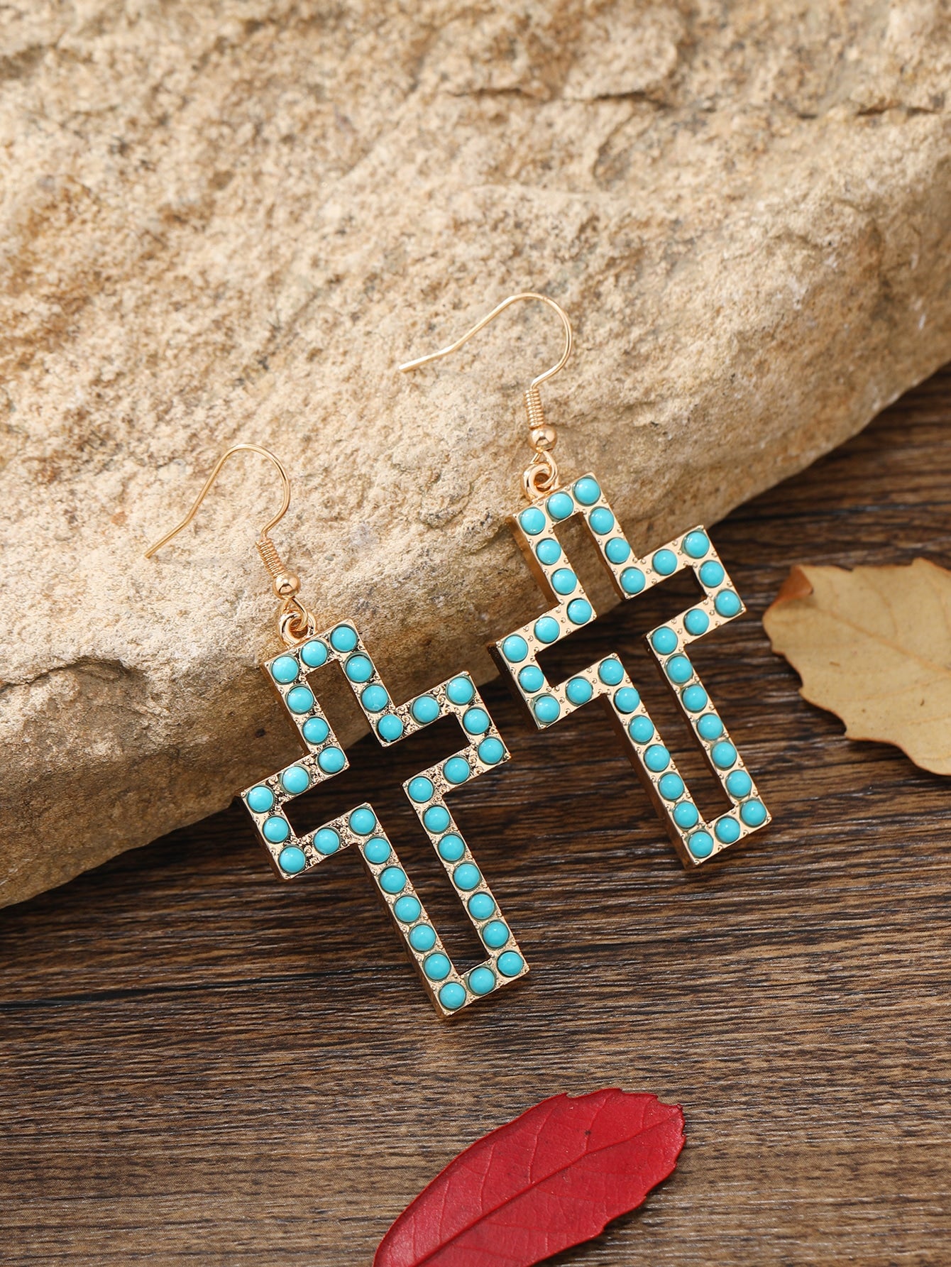 Turquoise Cross Drop Earrings