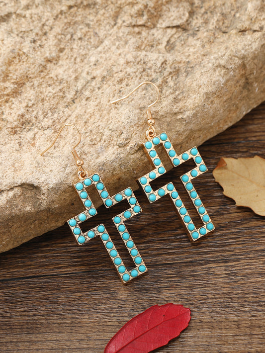 Turquoise Cross Drop Earrings
