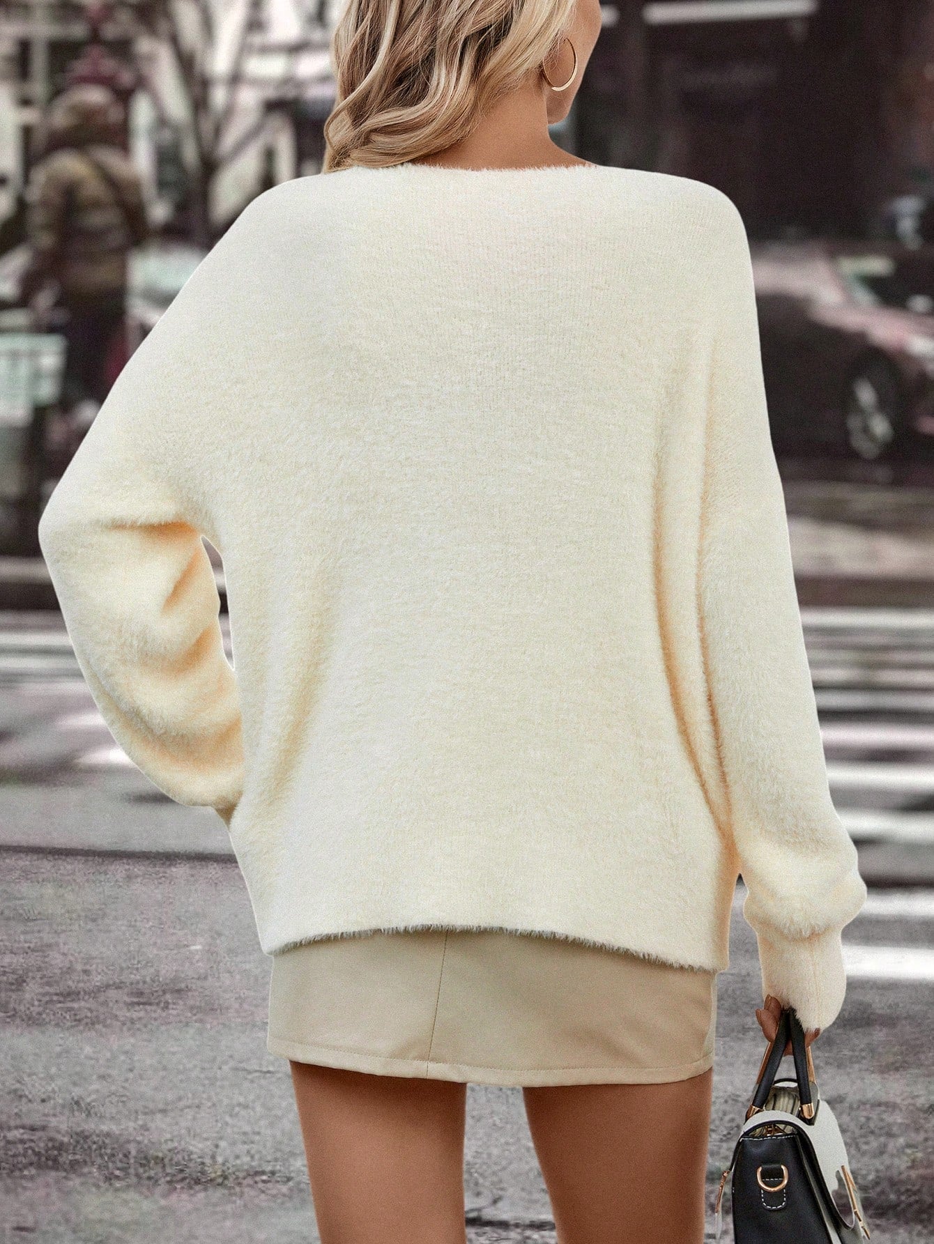 Solid Ruffle Trim Pointelle Knit Sweater