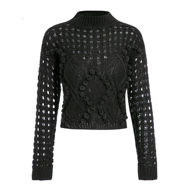women's cut pom sweater