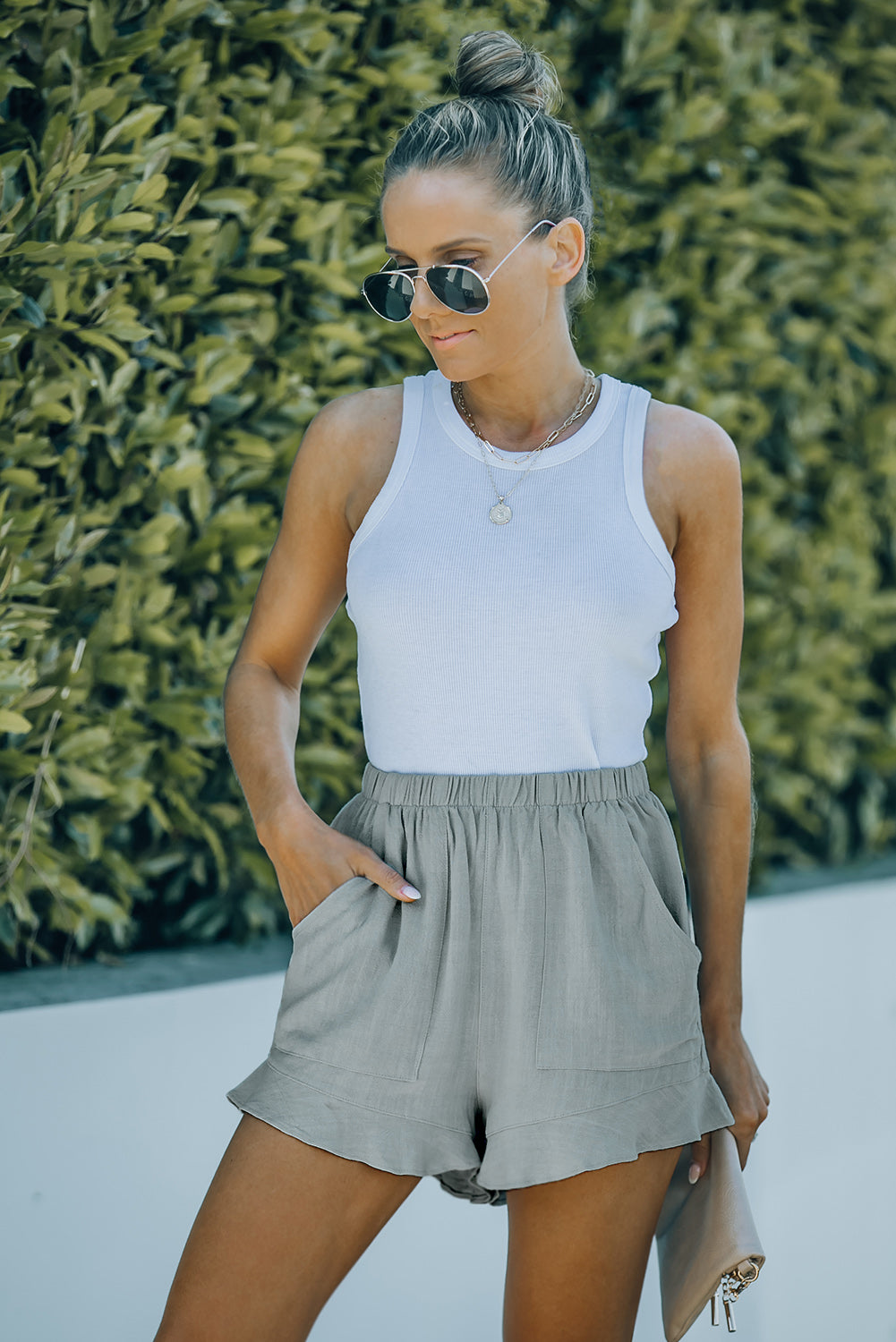Drawstring waist shorts
