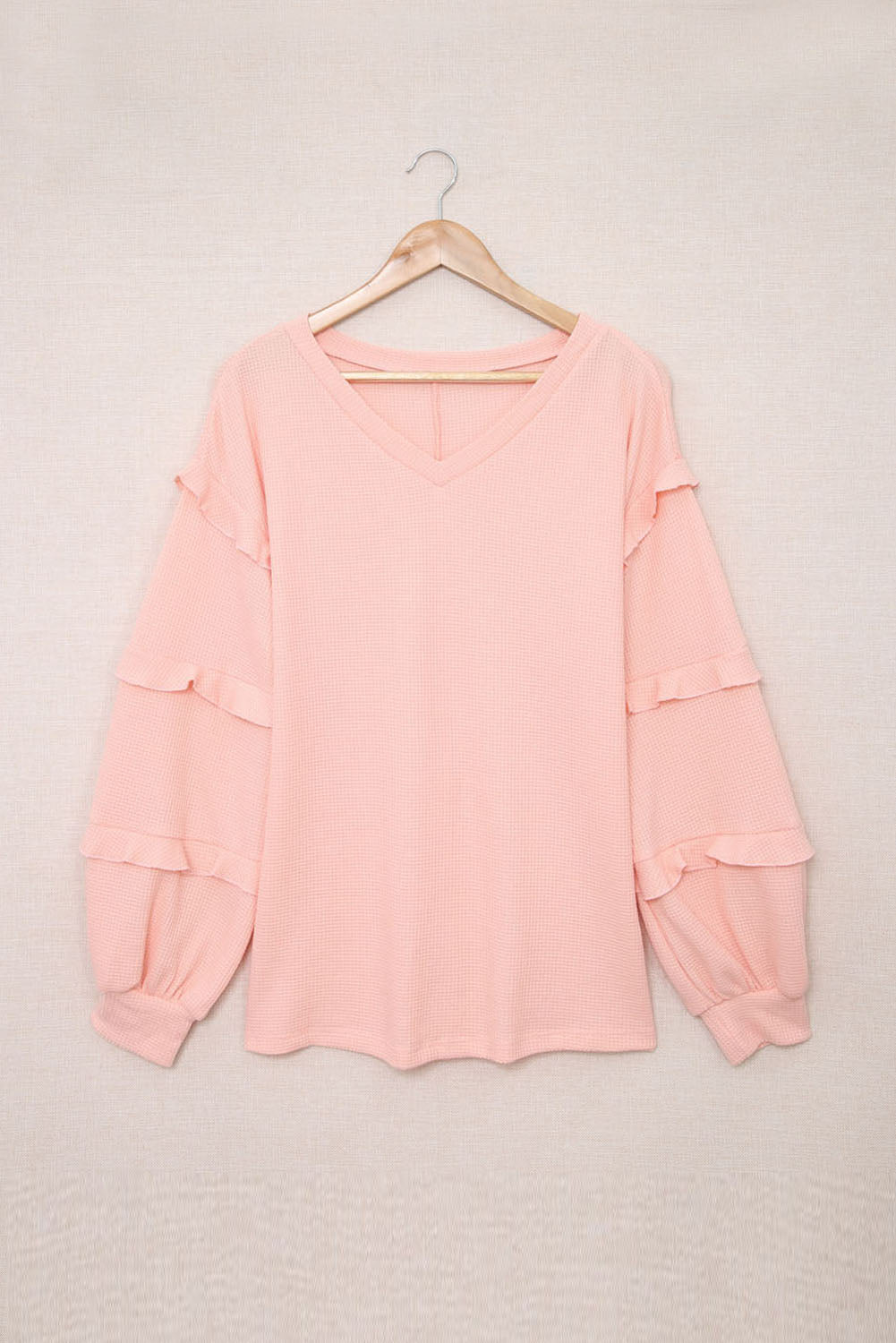Grey V Neck Pullover Tiered Ruffle Long Sleeve Shirt