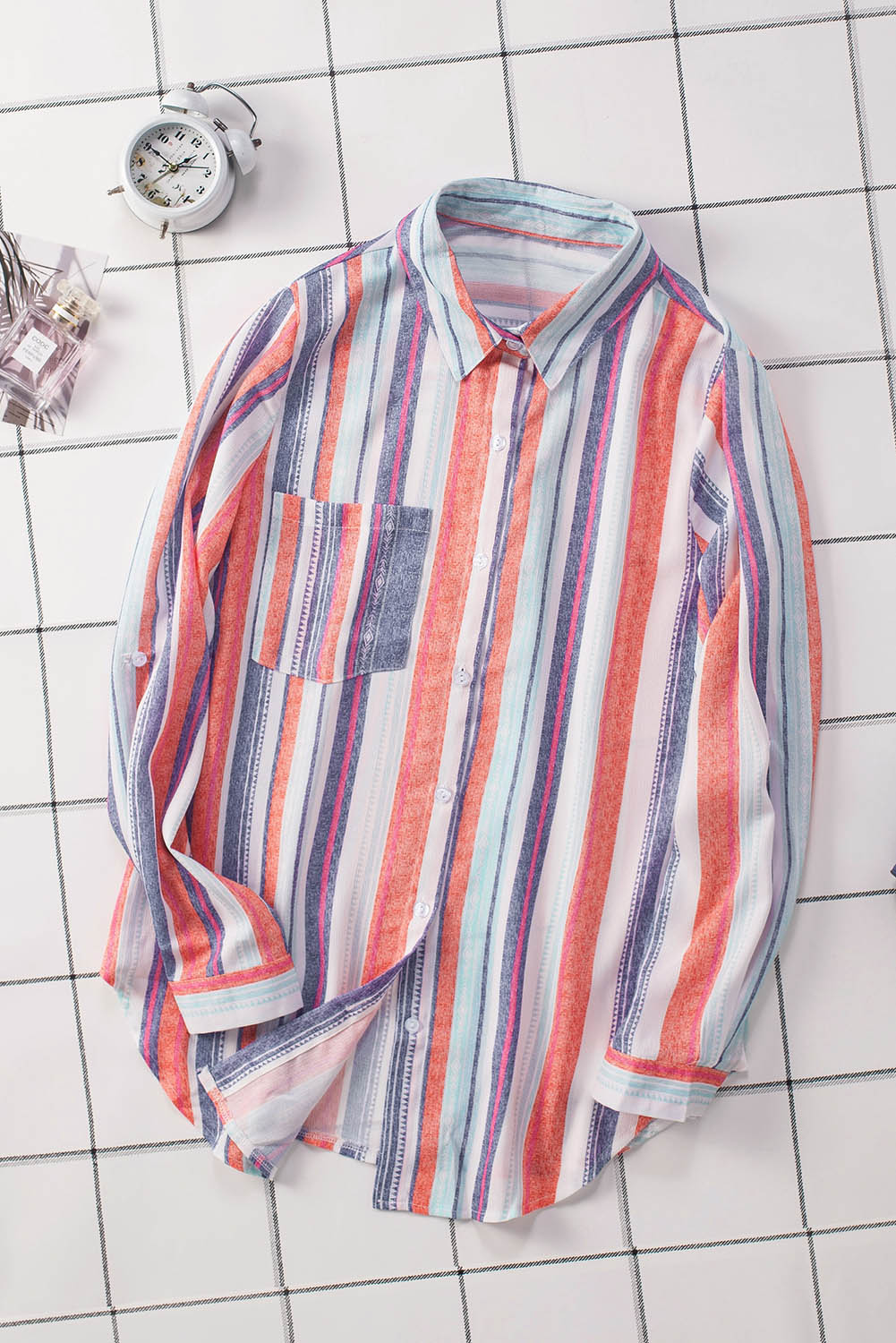 Button Up Collared Stripes Shirt for Women
