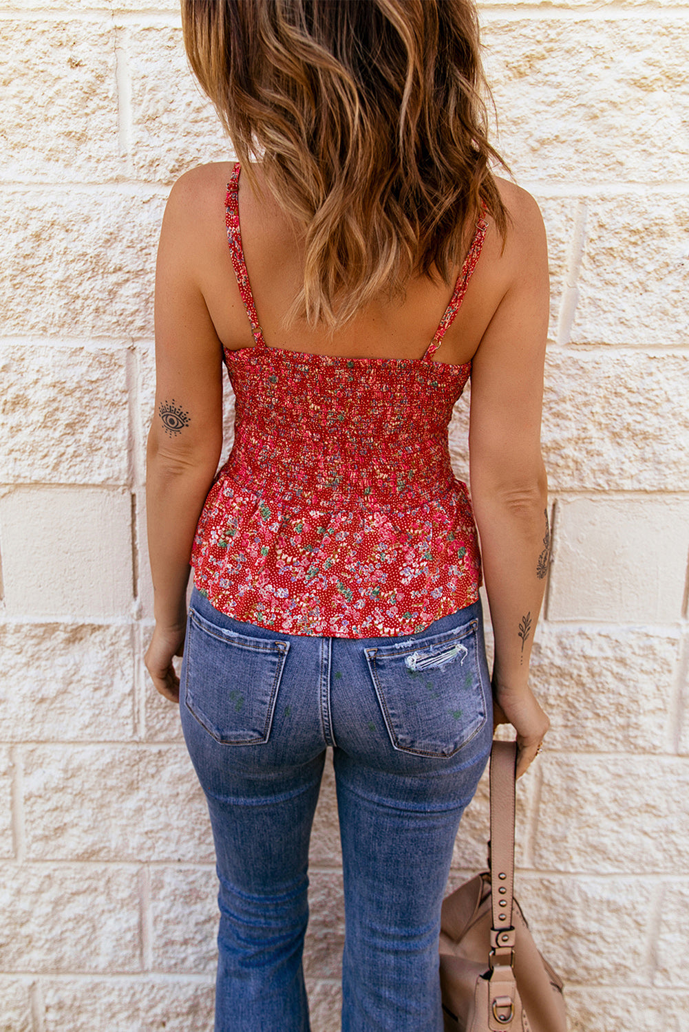 Floral Print Spaghetti Strap Smock Top