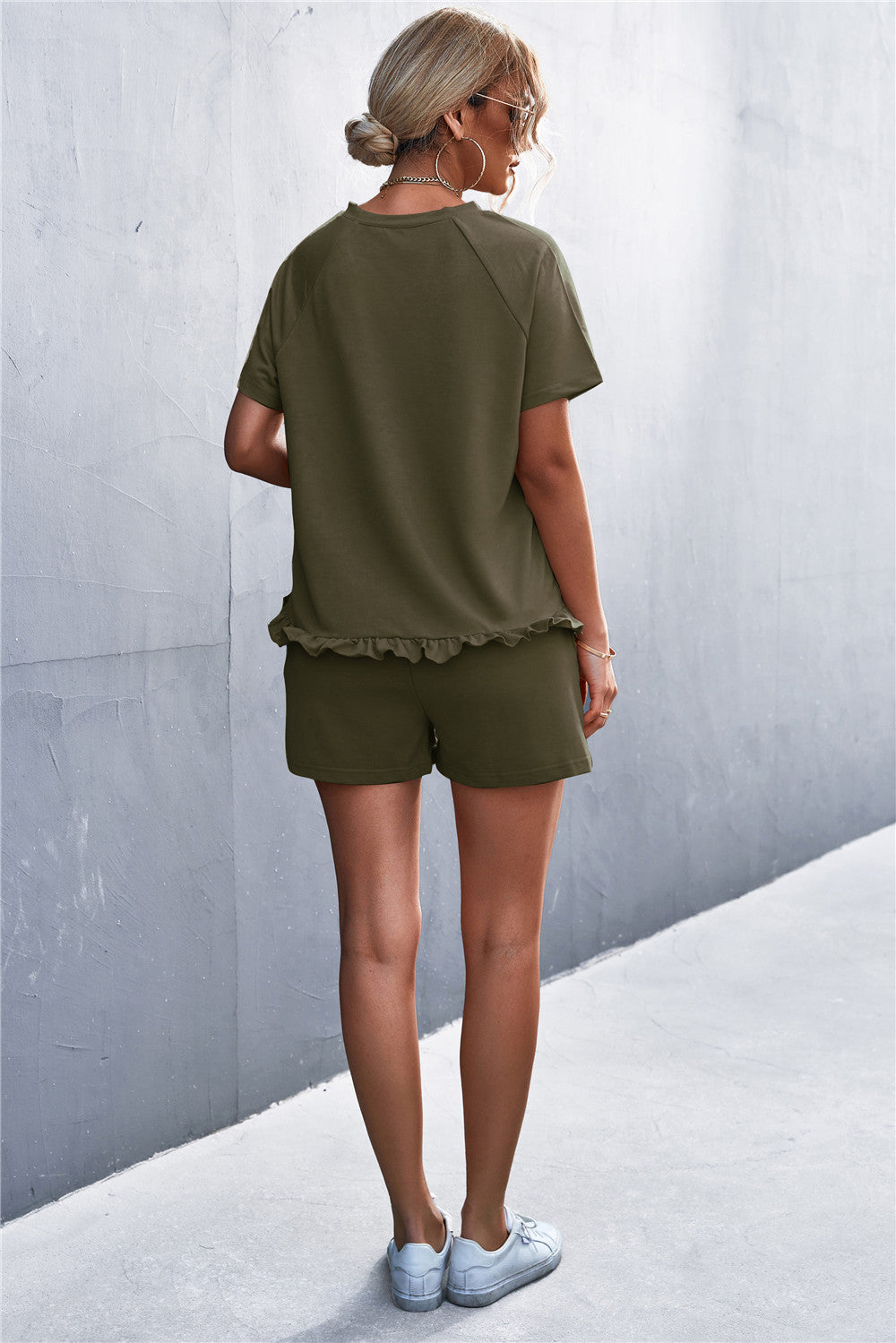 Ruffle Hem Top and Shorts Set with Pockets