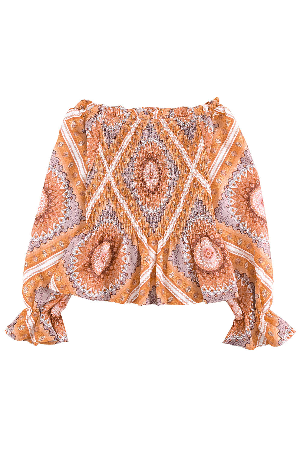 Paisley Print Smocked Off Shoulder Top