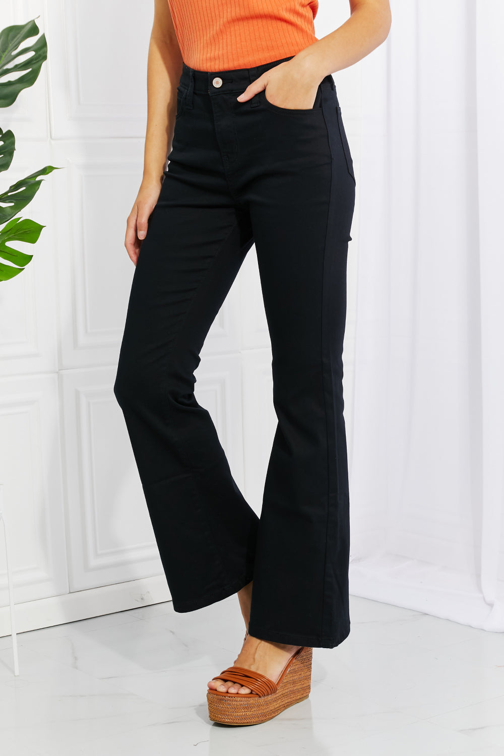 High-Rise Bootcut Pants in Black