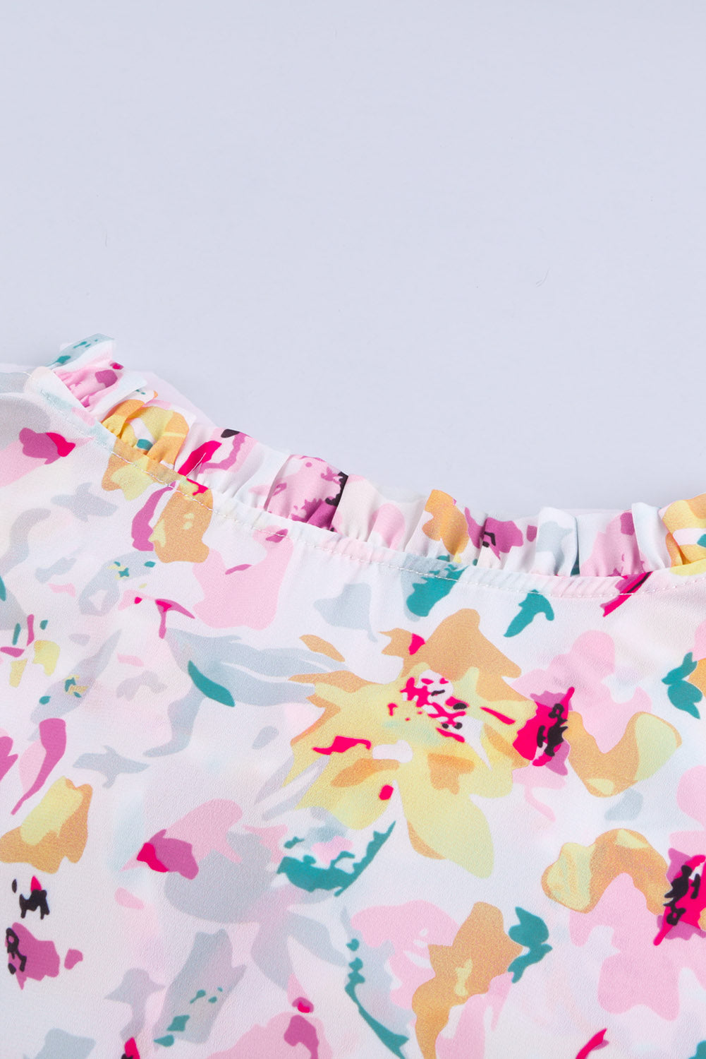 Pink Floral Print Bohemian Button Tie Front Blouse