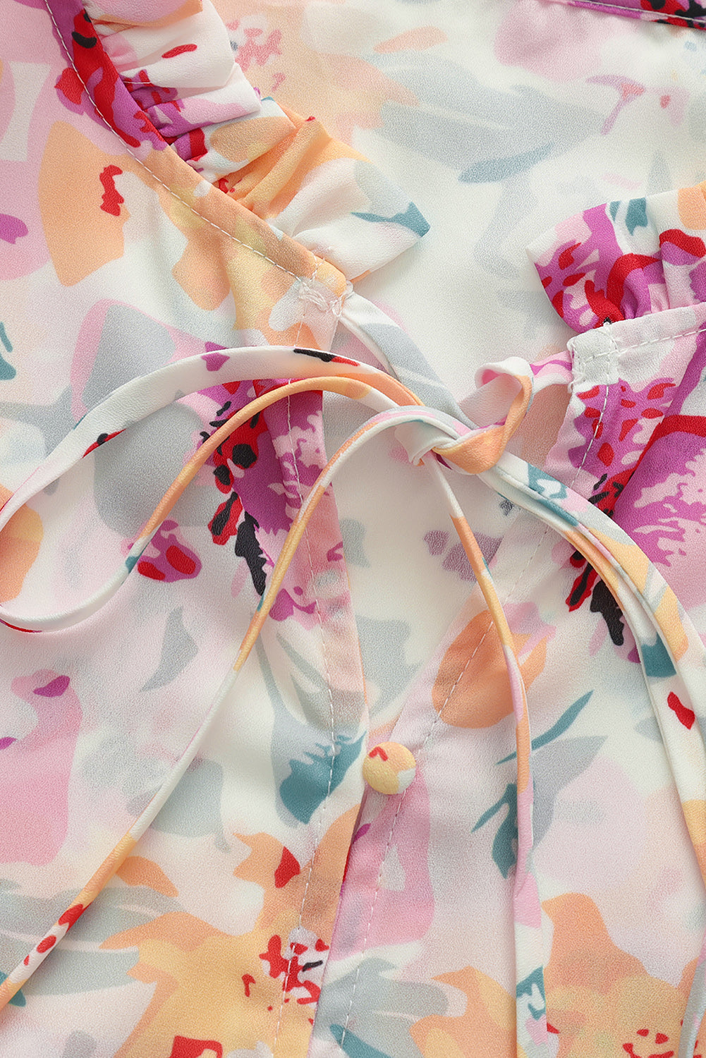 Pink Floral Print Bohemian Button Tie Front Blouse