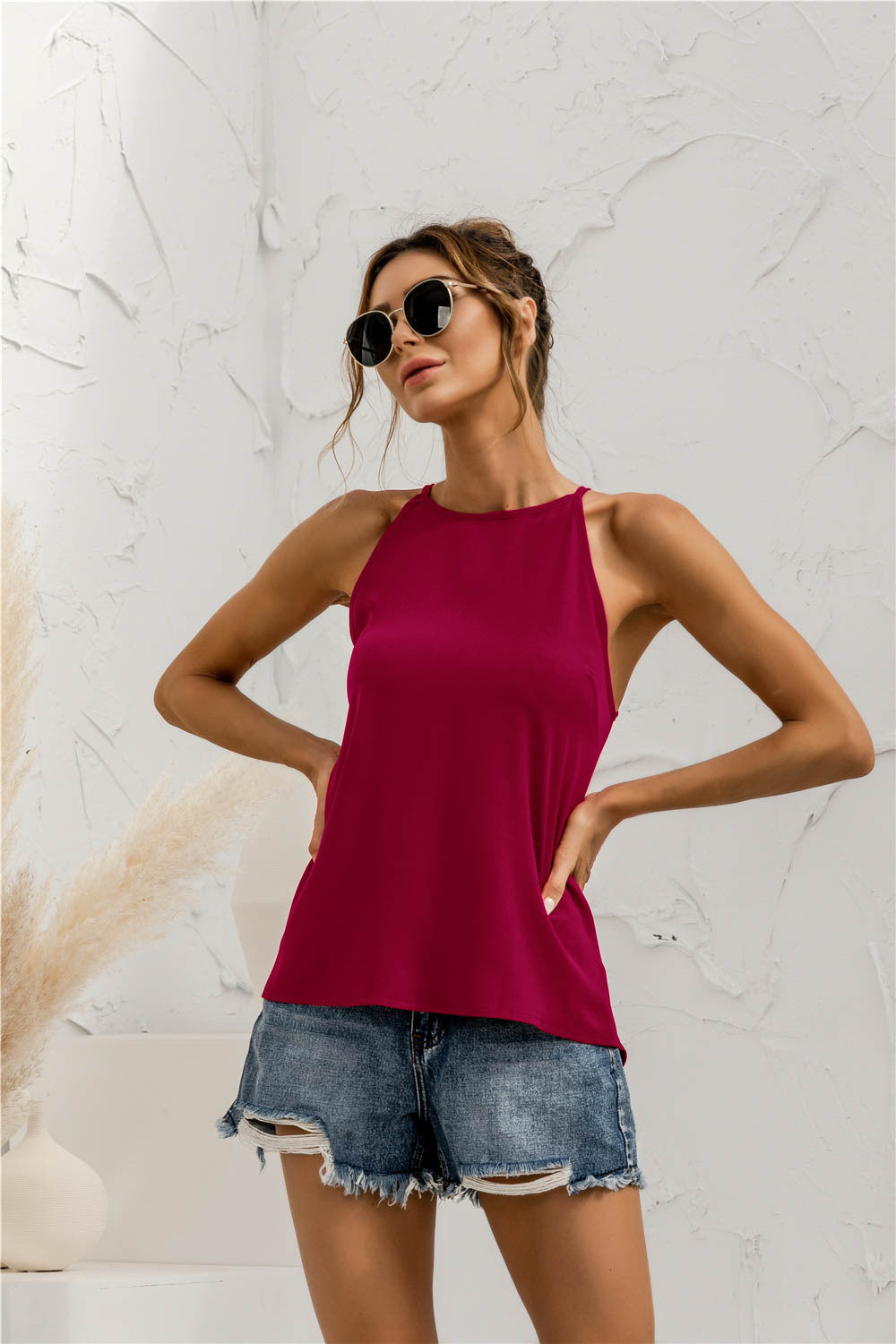 Grecian Neck Keyhole Sleeveless Top